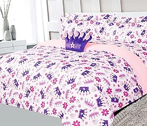 6 Piece Twin Size Toodler Kids Comforter Bed in a Bag Complete Bedding Set Girls Boys Sheets Set Pillow Sham and Decorative Pillowsham (Purple Princess Crown)