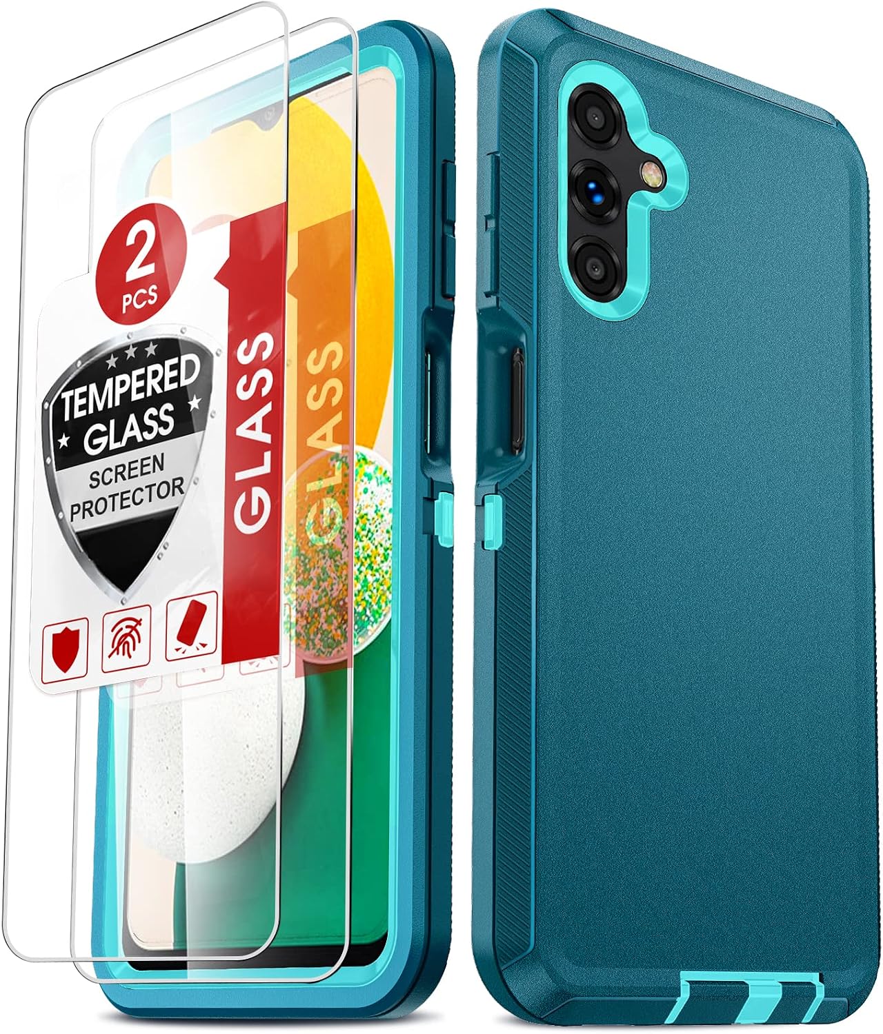 LeYi Galaxy A13 5G Case, Samsung Galaxy A13 Case [NOT FIT 4G] with 2 Pack Tempered Glass Screen Protectors, 3 in 1 Full Body Shockproof Rubber Dustproof Rugged Defender Case for Galaxy A13, Teal Blue