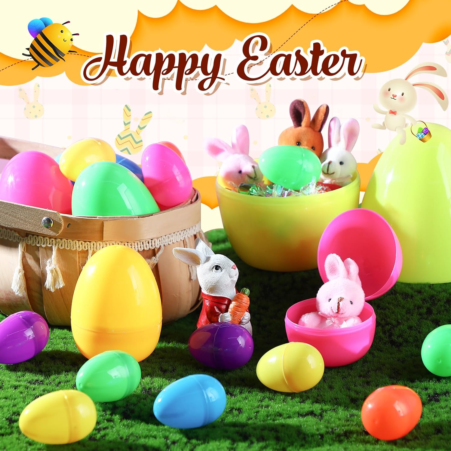 114 Pcs 7.9, 3.9, 2.2 Fillable Easter Eggs Bulk Jumbo Plastic Empty Plastic Easter Eggs Bright Colorful for Basket Stuffers Fillers, Hunt, Filling Treats and Party Favor