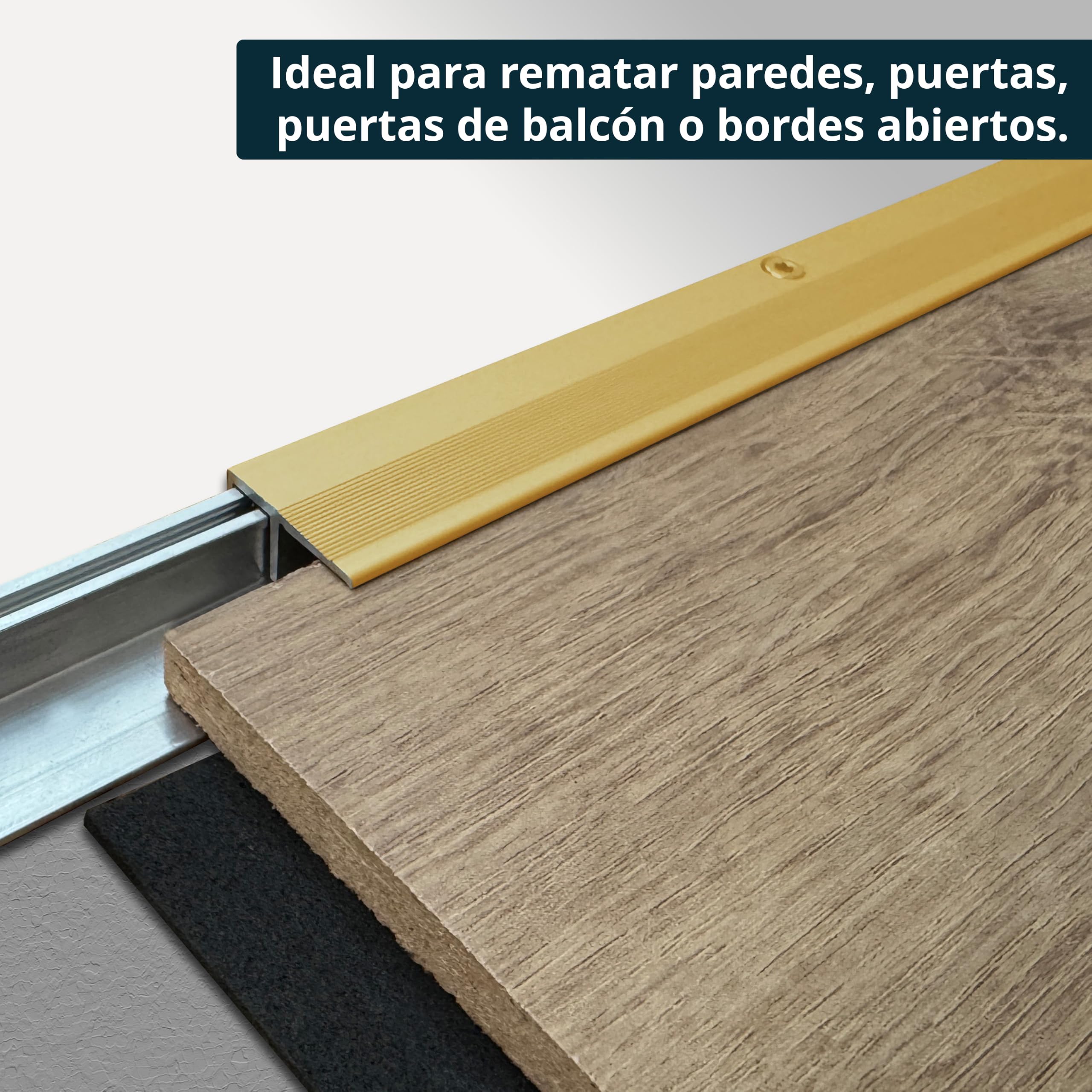 ufitec - Sistema de perfiles para parquet y suelos laminados para alturas de revestimiento de 7-16 mm, disponible en varios colores (perfil de terminación, largo 270 cm, dorado)