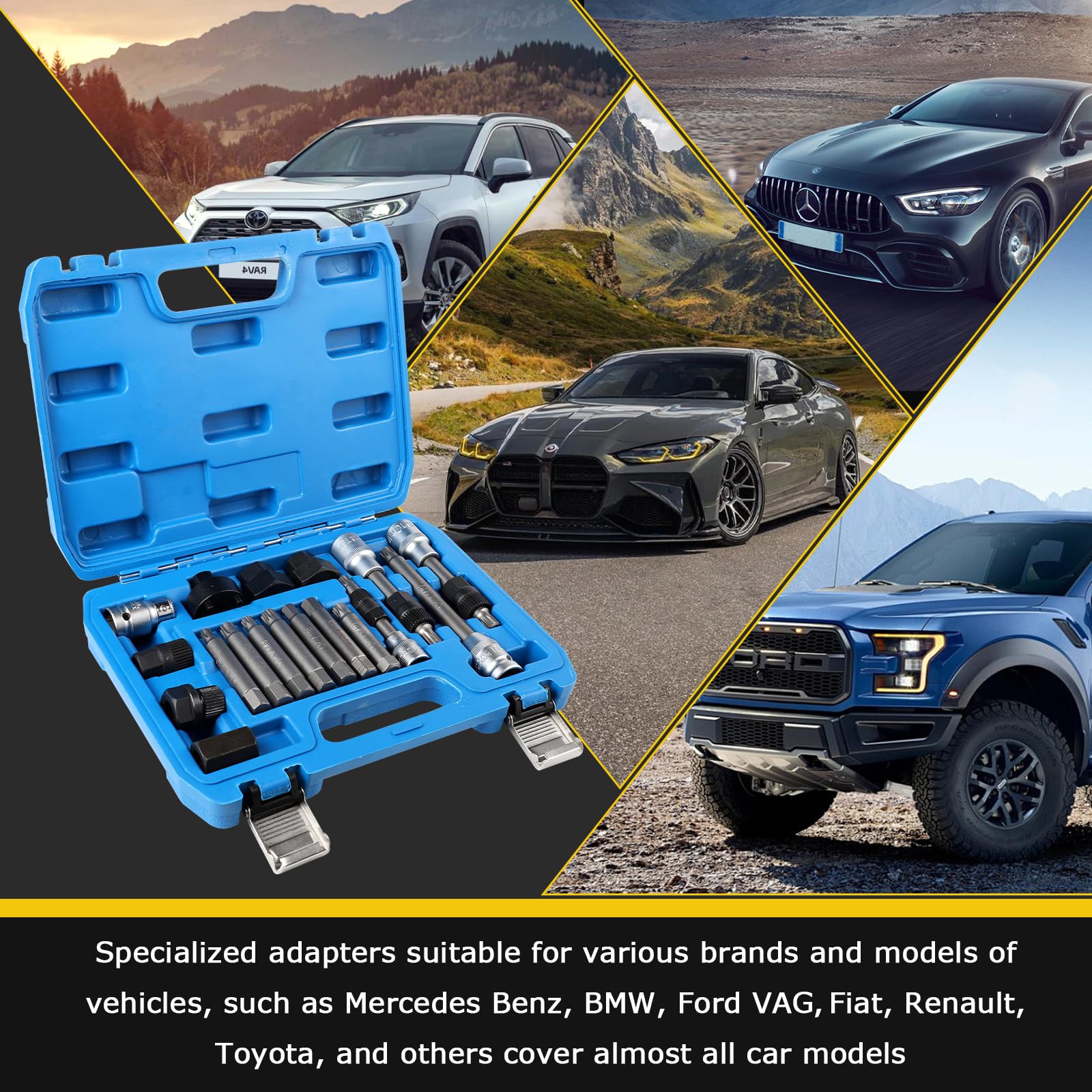 Kit Attrezzi per alternatore 18 Pezzi, Set di Chiavi a Bussola ed estrattore per la rimozione della puleggia dell’alternatore, Compatibile con Ford, Audi, BMW, Mercedes, Volkswagen