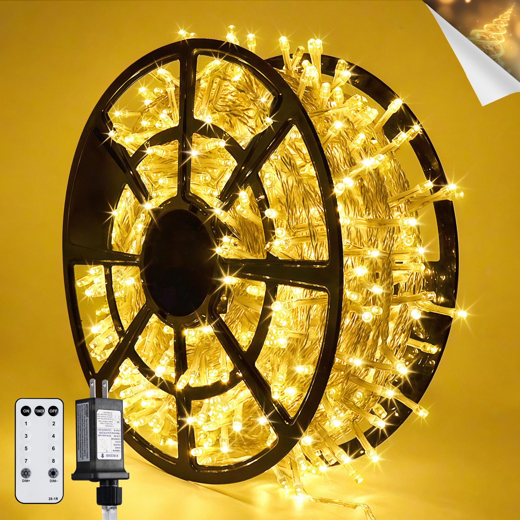 JMEXSUSS 168FT 600 LED Christmas Lights Outdoor Waterproof Clear Wire Indoor String Lights for Outside Warm White Christmas Tree Lights Plug in for Bedroom Wedding Party Valentines Decor