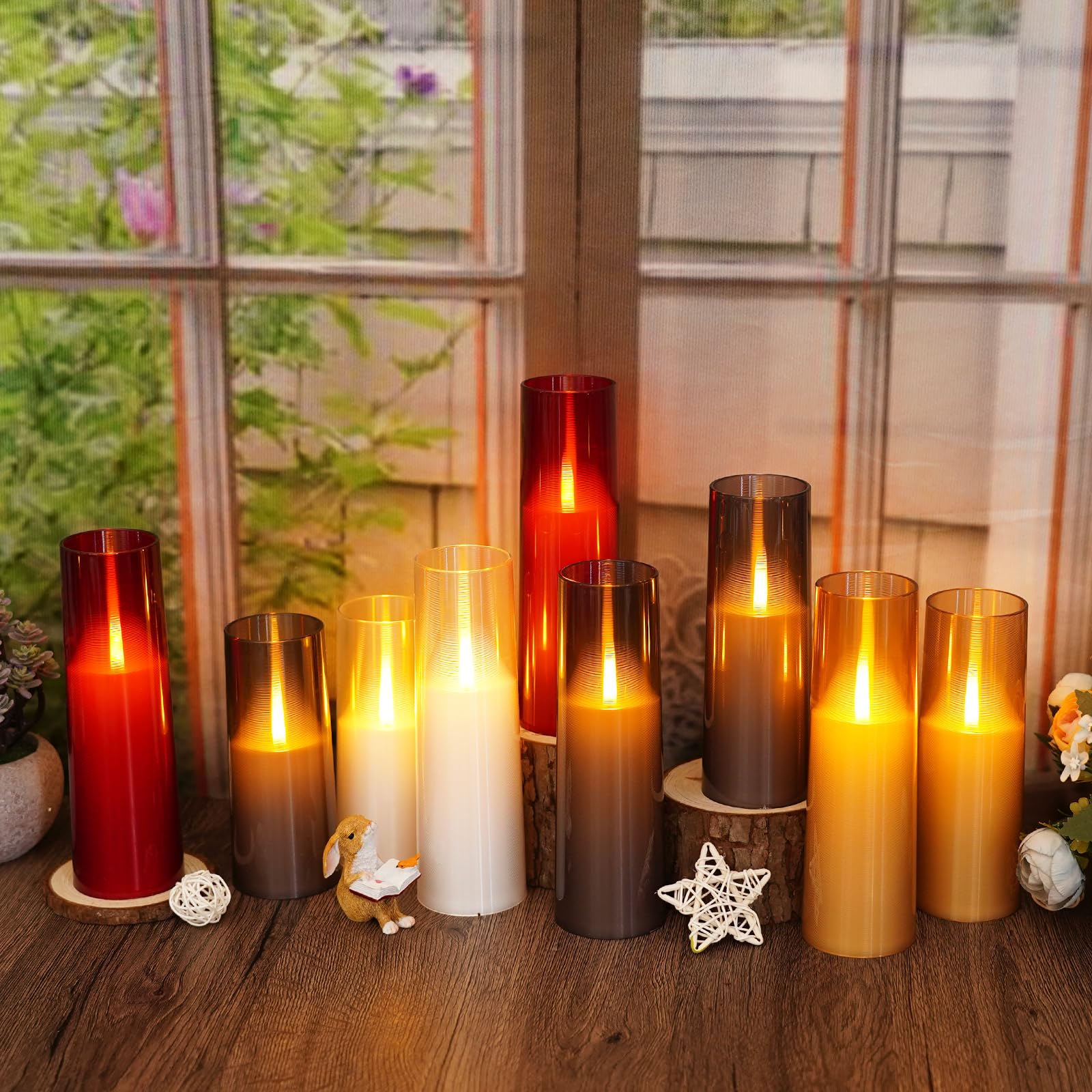 kakoya Candele elettriche a LED senza fiamma, realistiche, con fiamma tremolante, 7 pezzi, candele a batteria con timer remoto, candele a pilastro a LED per decorazione domestica, Natale e feste (oro)