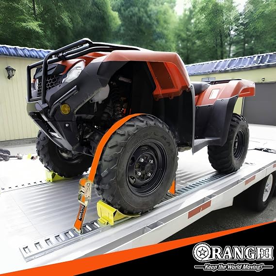 ORANGEE 4 Pack E Track Ratchet Strap 4500lb Breaking Strength for Container, Cargo Vans, Trailer Load Hi Visible Neon Orange Color