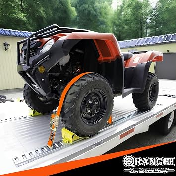 ORANGEE 4 Pack E Track Ratchet Strap 4500lb Breaking Strength for Container, Cargo Vans, Trailer Load Hi Visible Neon Orange Color