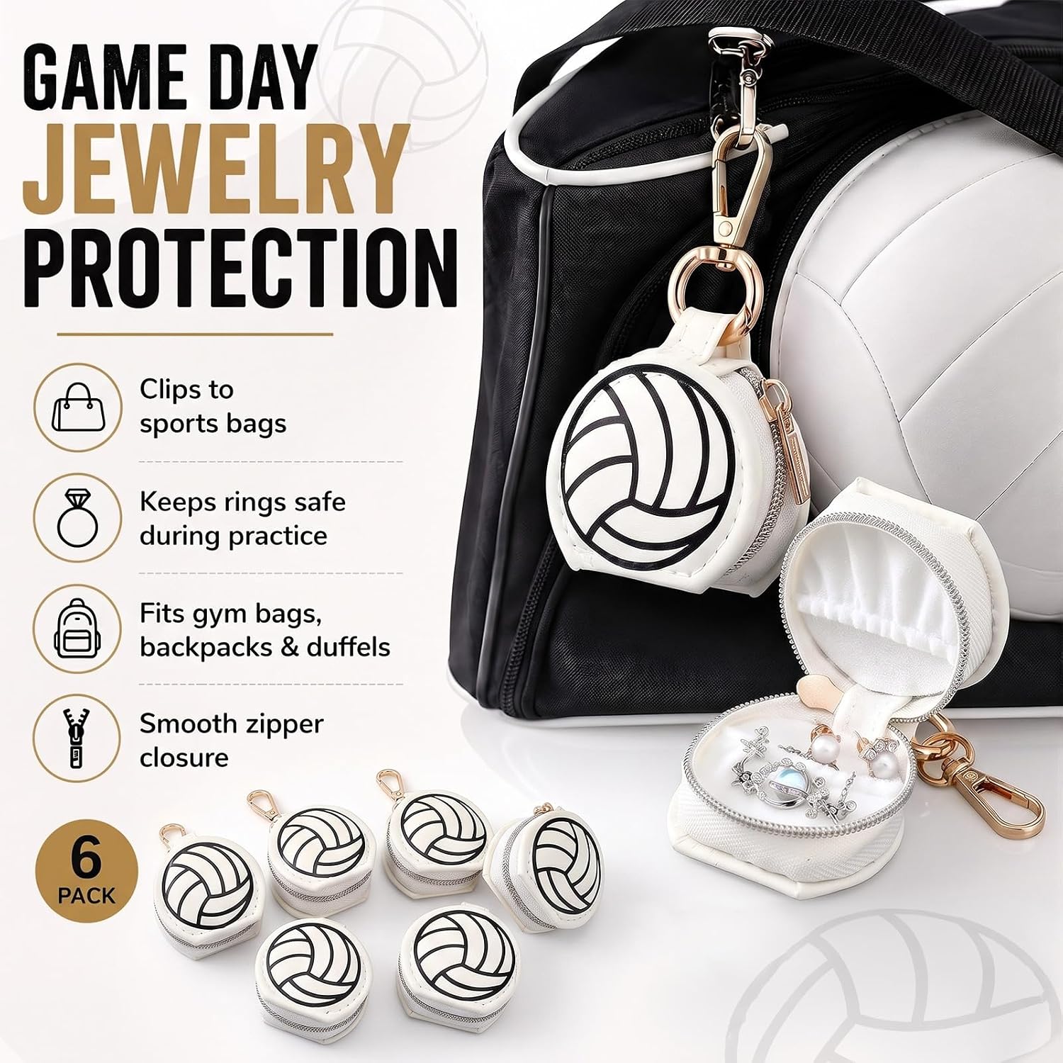 6 Pack Volleyball Ring Holder Boxes Keychain, Volleyball Team Gifts image 3