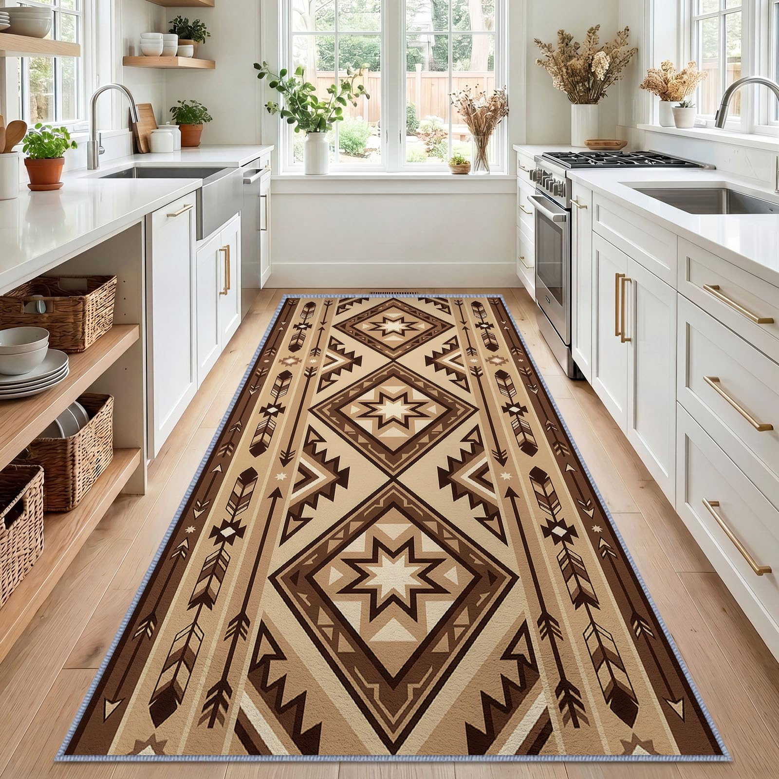 Tappeto antiscivolo in stile azteco tribale per corridoio, 80 x 180 cm