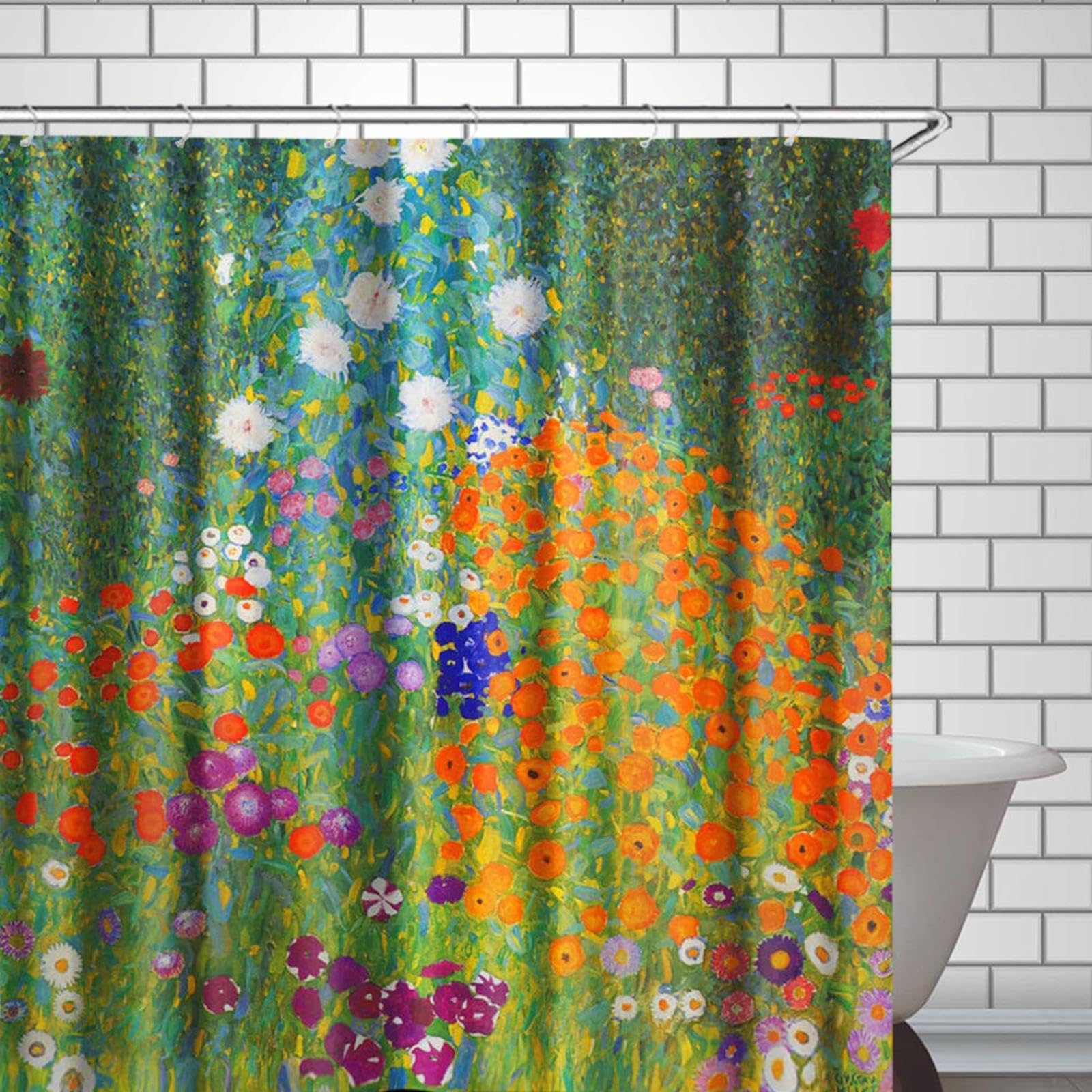 AZEJEB Floral Shower Curtain, Gustav Klimt Art Flower Garden Bathroom Decor Bath Curtains,Farmhouse Bathroom Shower Curtain Standard Size 160x180cm/