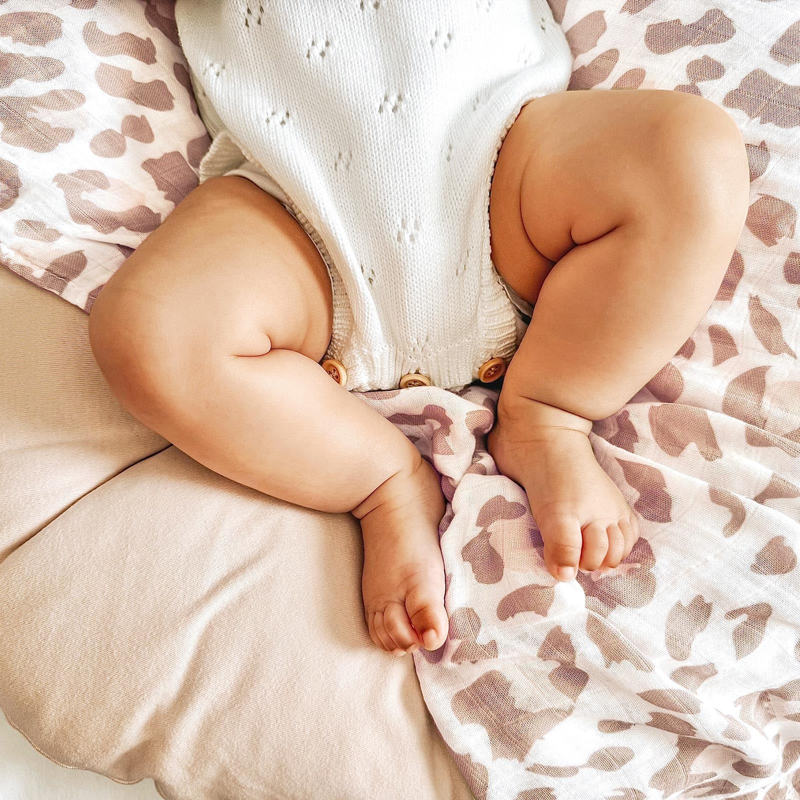 CAIKEZI LifeTree - Coperta in mussola per neonati, con fascia e fiocco, stampa leopardata, per bambini