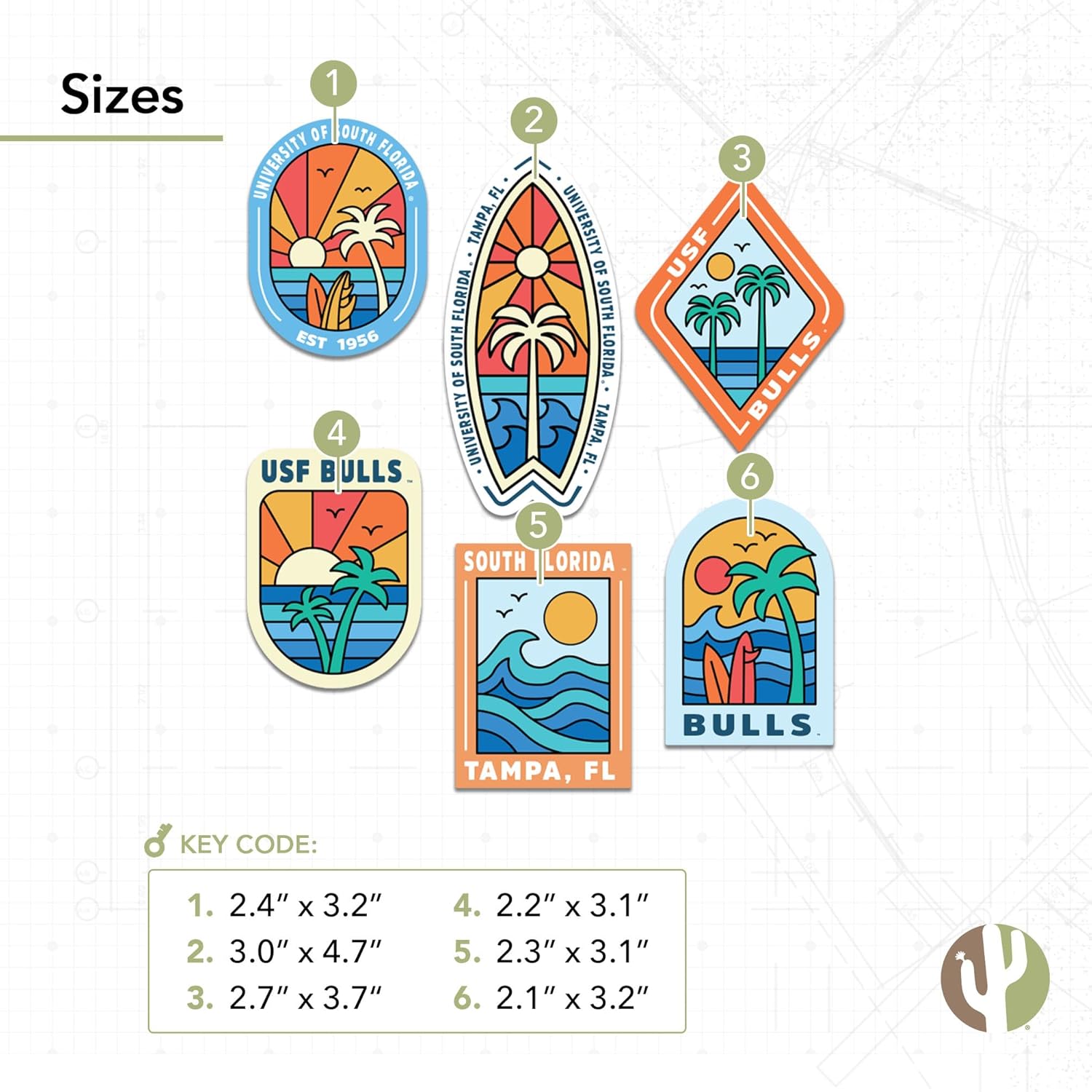 Desert Cactus University of South Florida Sticker USF Bulls Vinyl Decals Laptop Water Bottle Car Scrapbook T2 (Type 2-Surfing) - Image 3