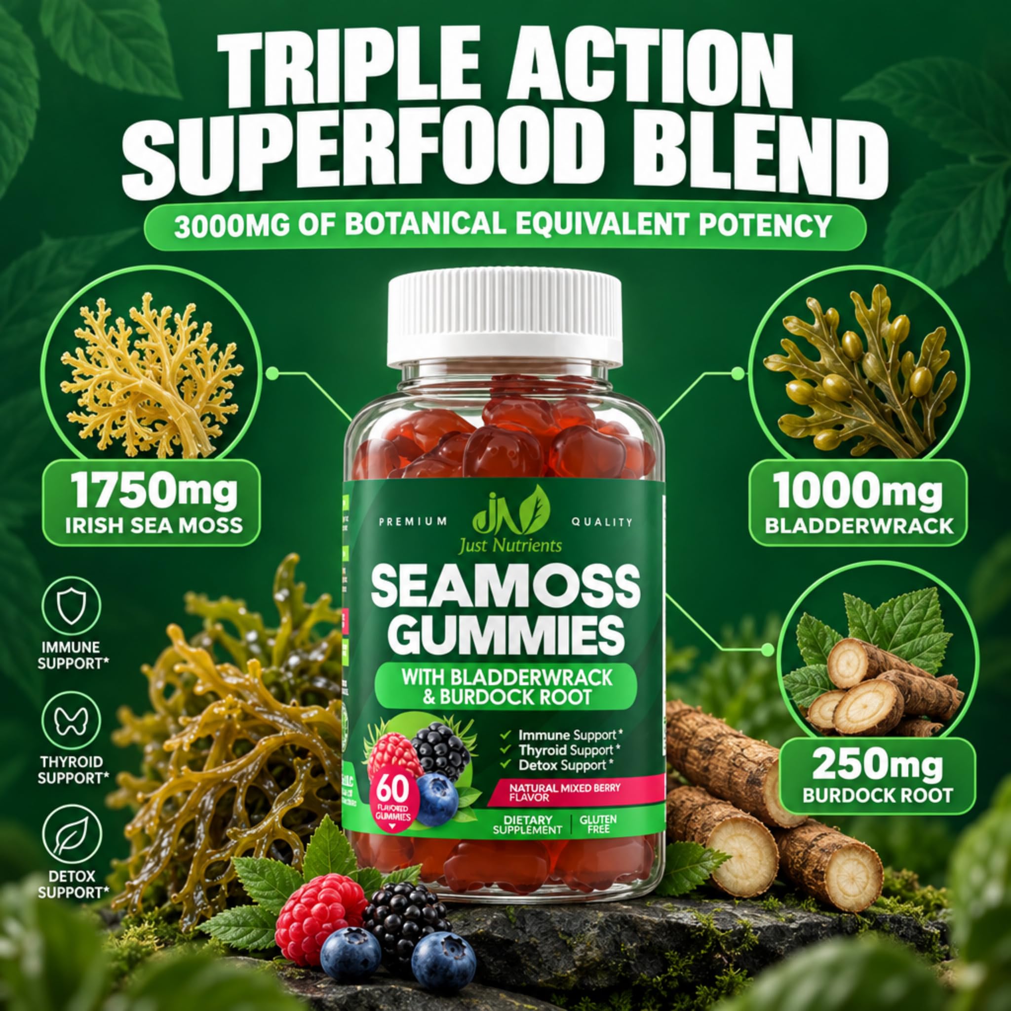 Sea Moss 3000mg Gummies with Bladderwrack and Burdock Root for Men & Women — Amazon image 3
