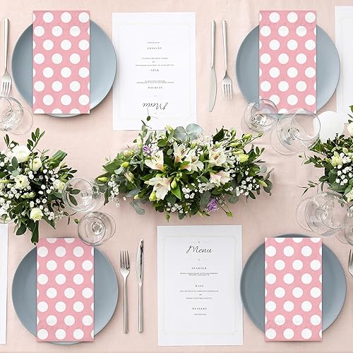 Miniatura 7 de Whaline Servilletas de papel para invitados, color rosa y blanco, 3 capas, desechables, servilleta de mano, toalla para suministros de fiesta,