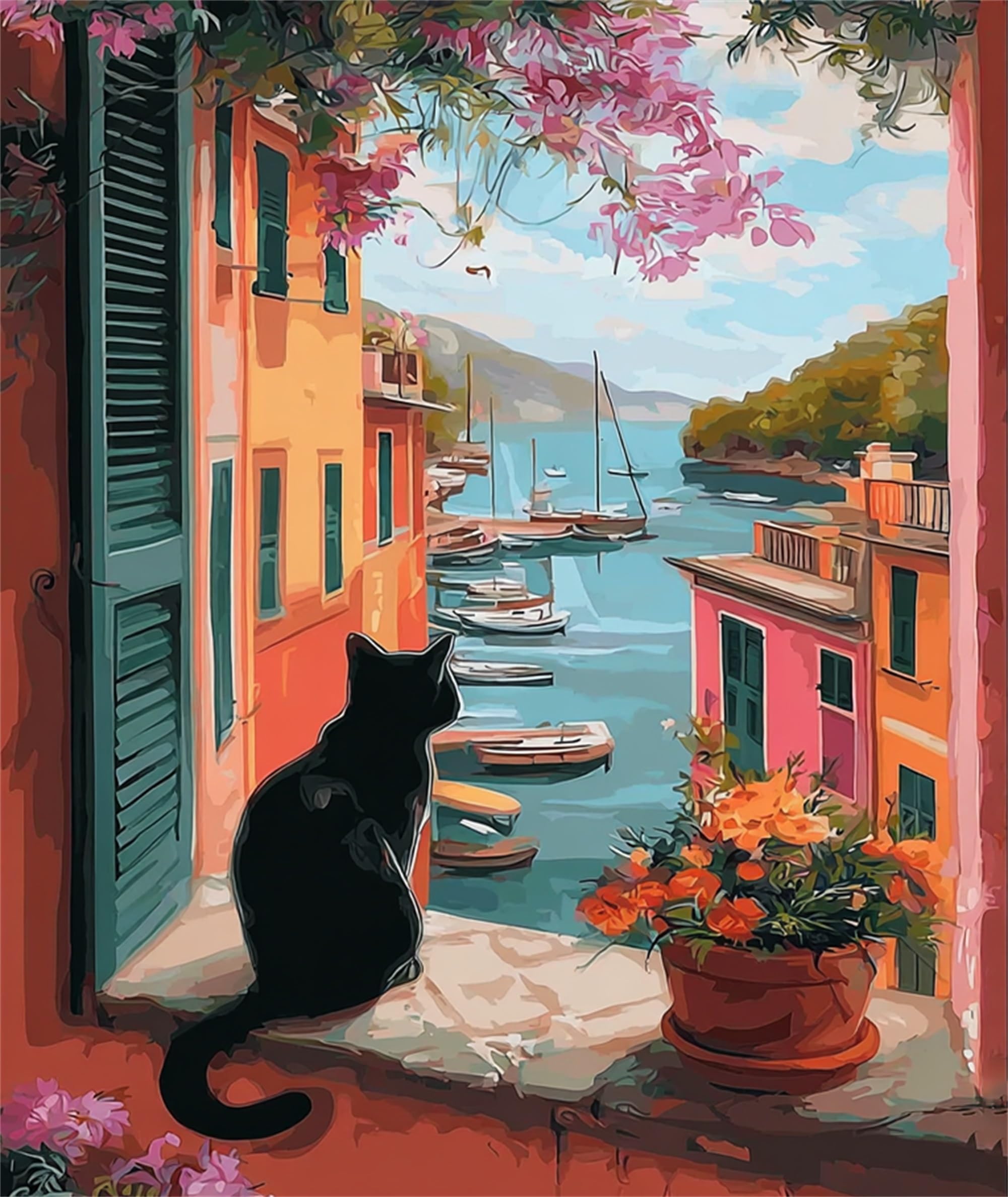 Jiqinsiye Cat Adult Paint by Number Kits,Landscape Painting Kits on Canvas,Large Color by Numbers Watercolor Gifts for Friends Home Wall Decor