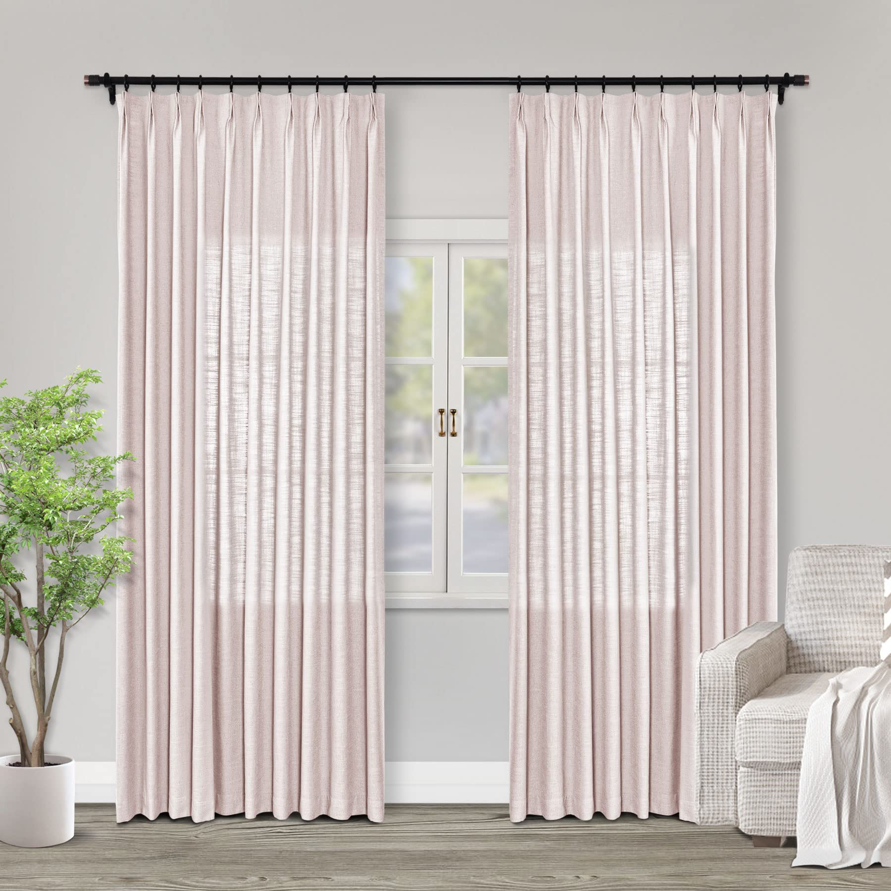 Plissee-Vorhänge aus Leinen, strukturiert, rosa Limonade, Raumverdunkelung, Fenstervorhänge für Schlafzimmer, Privatsphäre, einfarbig, 114 x 213 cm (B x L), 1 Vorhang