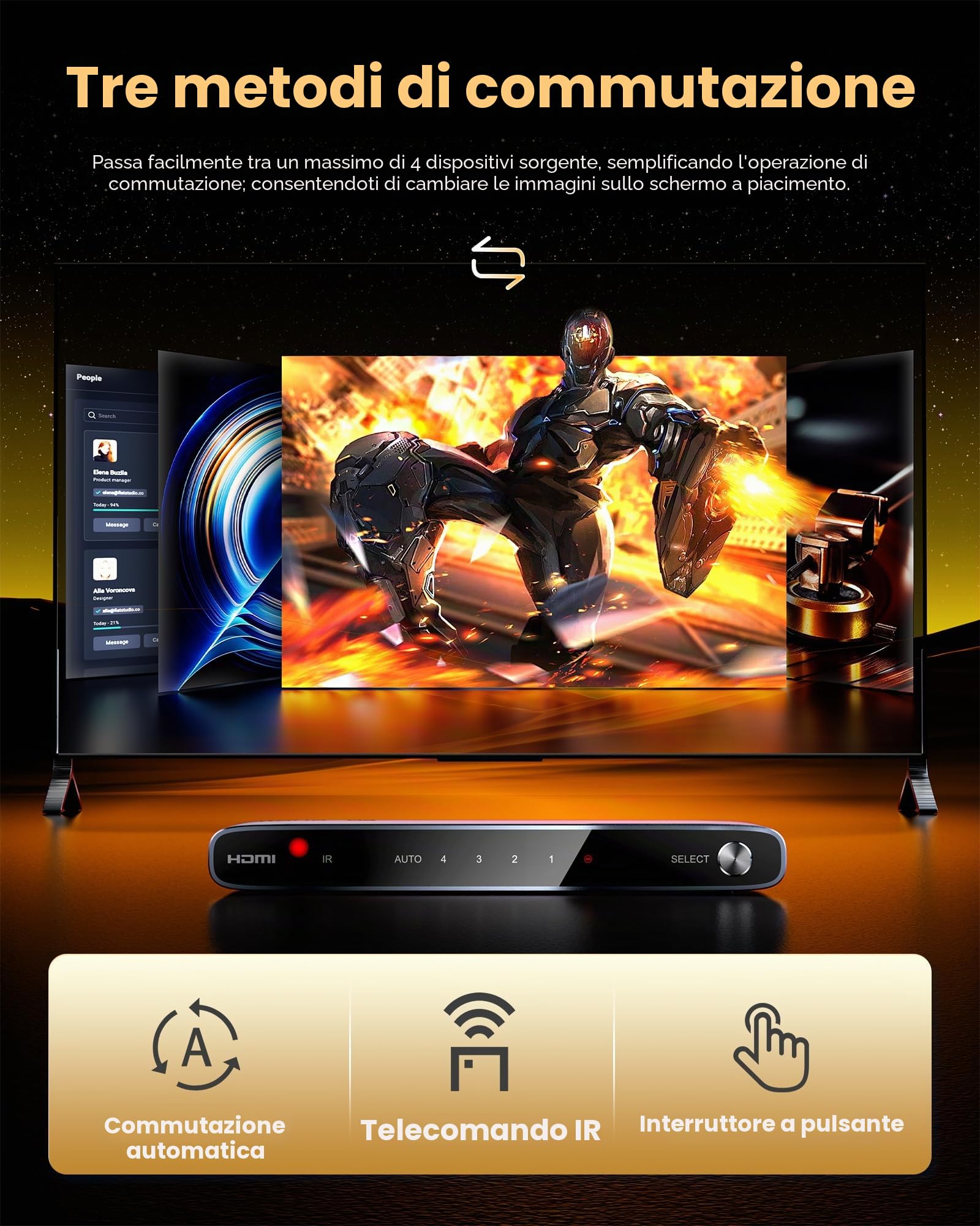 llano Switch HDMI 2.1 4K a 120 Hz HDMI con estrattore audio (ottico e uscita 3,5 mm, SPDIF 7.1Ch, alta velocità 48 Gbps), convertitore audio HDMI 4 in 1 Out compatibile con PS4/PS5 Xbox Roku (grigio)