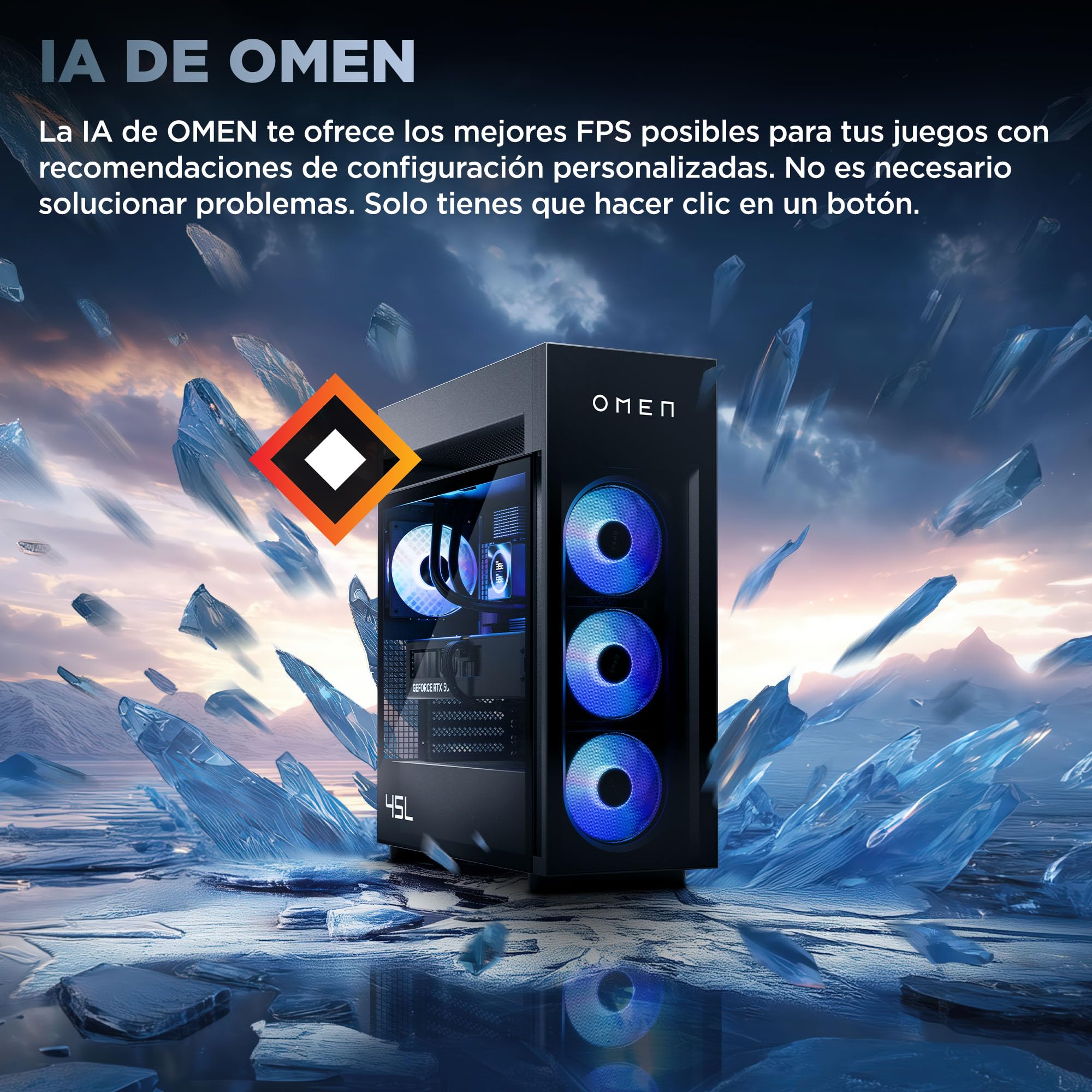 HP Ordenador sobremesa OMEN MAX 45L GT23-0000ns (Procesador AMD Ryzen 9 9900X3D, 64GB DDR5, 2TB SSD, NVIDIA GeForce RTX 5080, Windows 11 Home) Negro