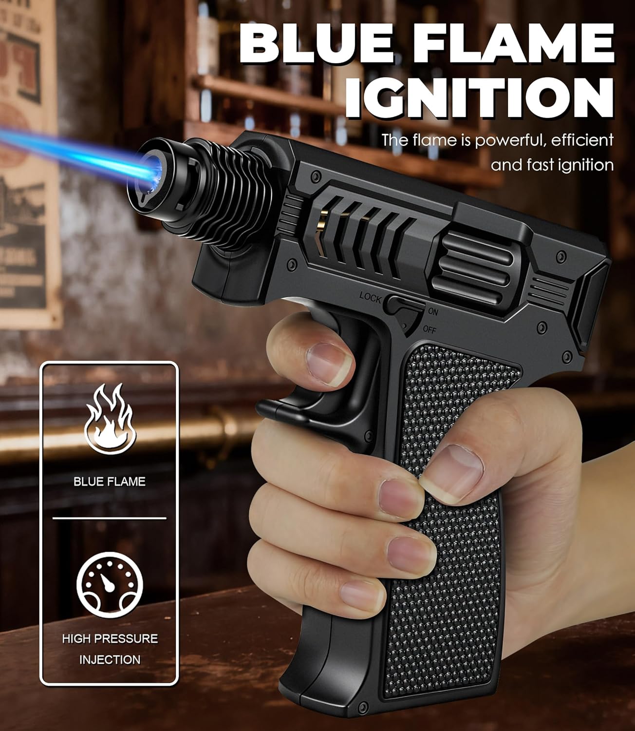 SAMNIU Butane Torch Lighter, Adjustable Windproof Jet Flame, with Safety Lock, Multi-purpose Lighters for Grilling, Baking, Candle, Jewelry, BBQ & Outdoor (Refillable, No Gas Included)