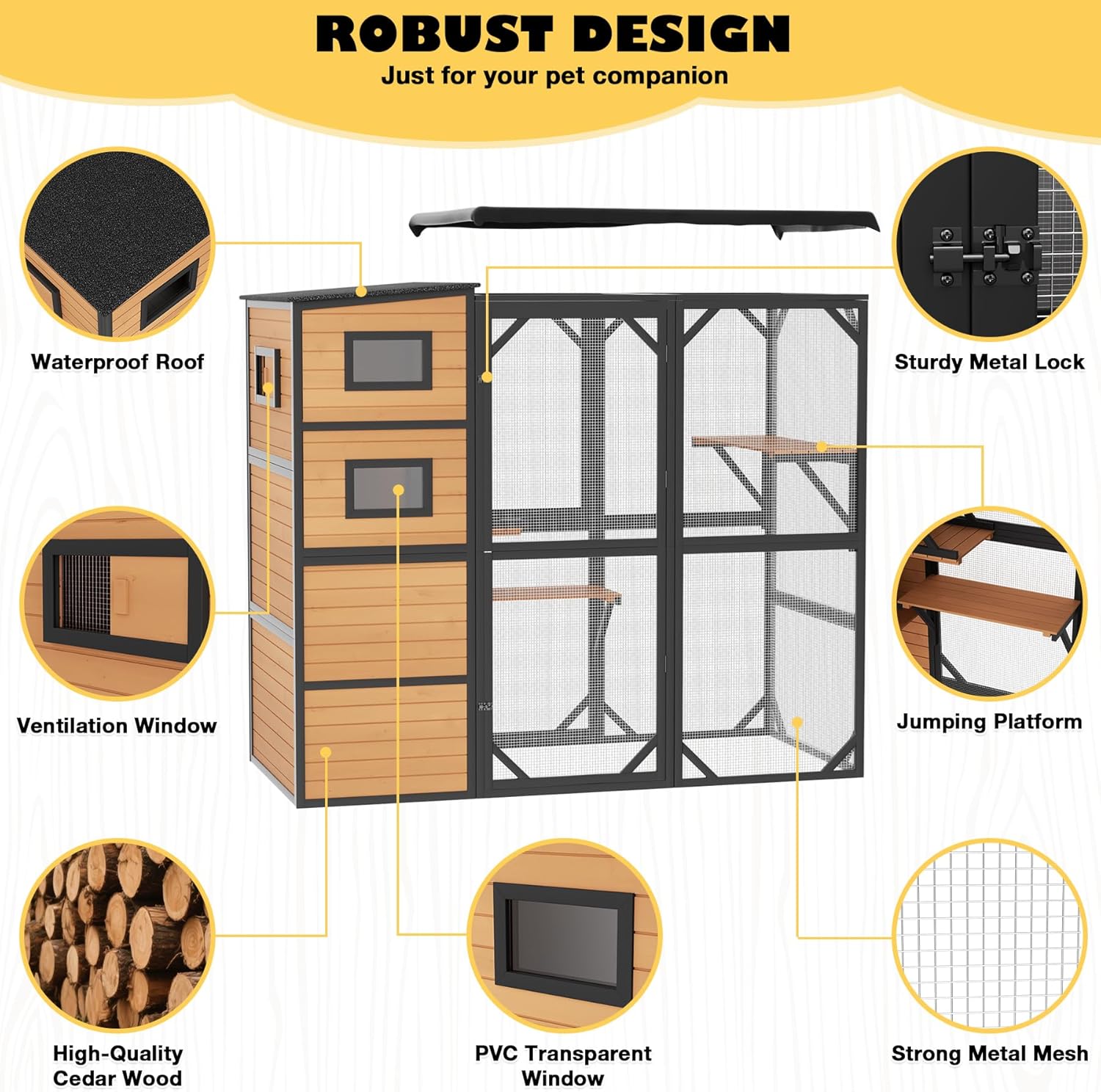 70" H Large Cat Enclosure, Outdoor 4-Tier Cat House for Multiple Cats, with Weatherproof Roof & Removable Waterproof Fabric, All-Weather Use,Orange