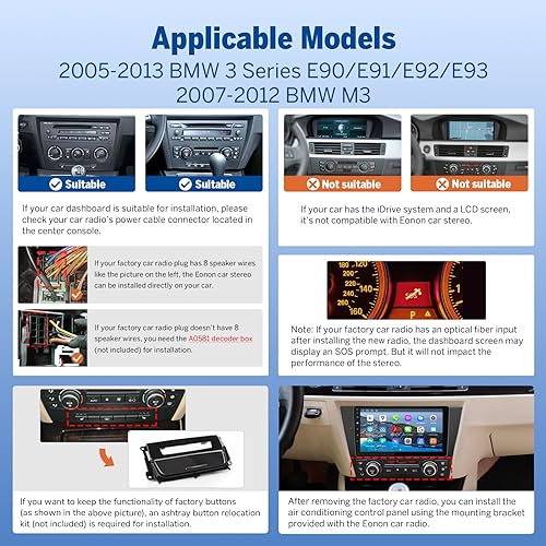Miniatura 2 de Eonon Estéreo de coche E90X6S 6+64GB para BMW Serie 3 2005-2011(E90/E91/E92/E93), Android 13 Wireless CarPlay y Android Auto, unidad principal de 9
