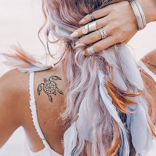 Miniatura 2 de Tatuaje temporal tortugas negro maorí tribal cuerpo arte adhesivo transferencia para brazos hombro azteca polinesio samoano hawaiano para hombres y