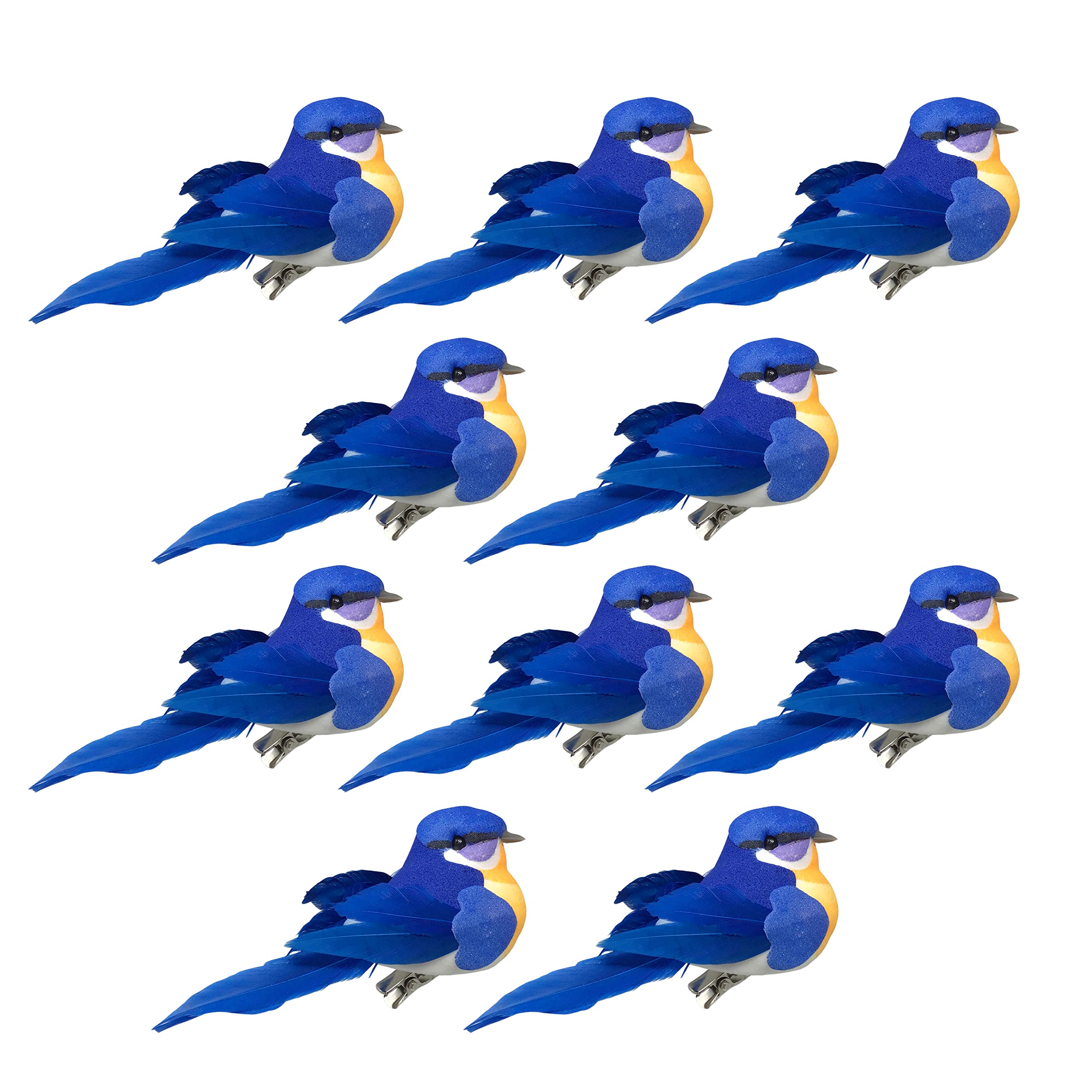 Bluebird Clip On Holiday Decorations - Set of 10 Bluebirds for Home Decorating - Floral Arrangement Accents - Crafting - Christmas Wreath Garland Centerpiece Décor - 3.5" L
