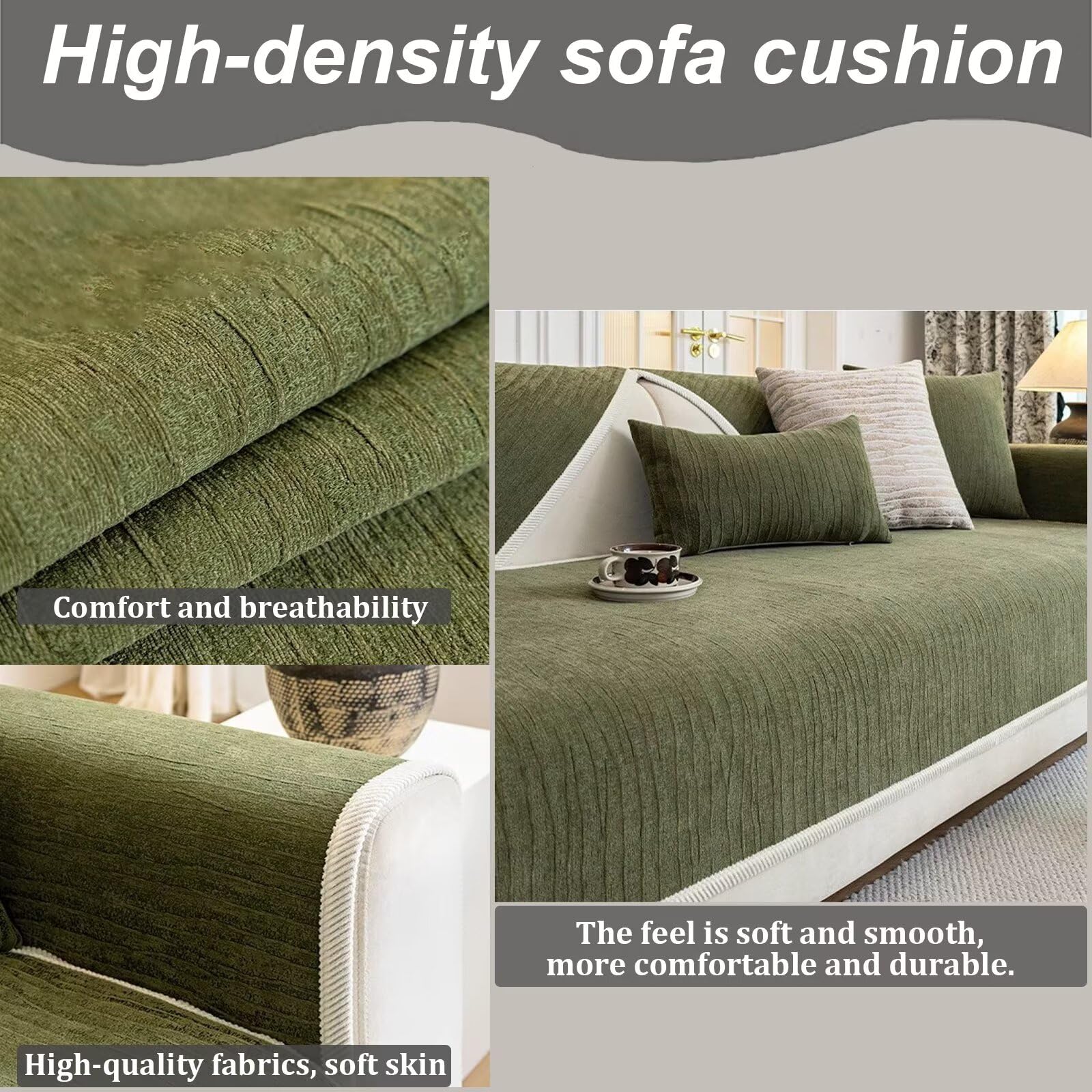 Sofa Überzug 1 2 3 4 Sitzer, Chenille Couch Überzug, Sofaschoner rutschfest, Sofabezug L Form, Sofadecken für Sitzfläche Washable, Grün, 90 x 160 cm