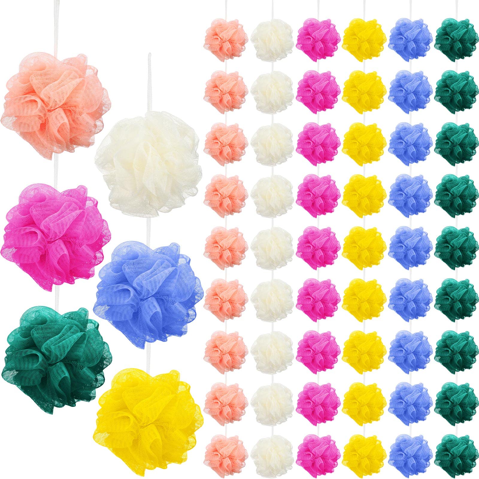 100 szt. gąbka do kąpieli pod prysznic luffas luffas peeling do ciała zestaw różne kolory siatkowe kulki podróżne czyszczenie mycie puff akcesoria kąpielowe dla dzieci kobiet mężczyzn mycie ciała, 6
