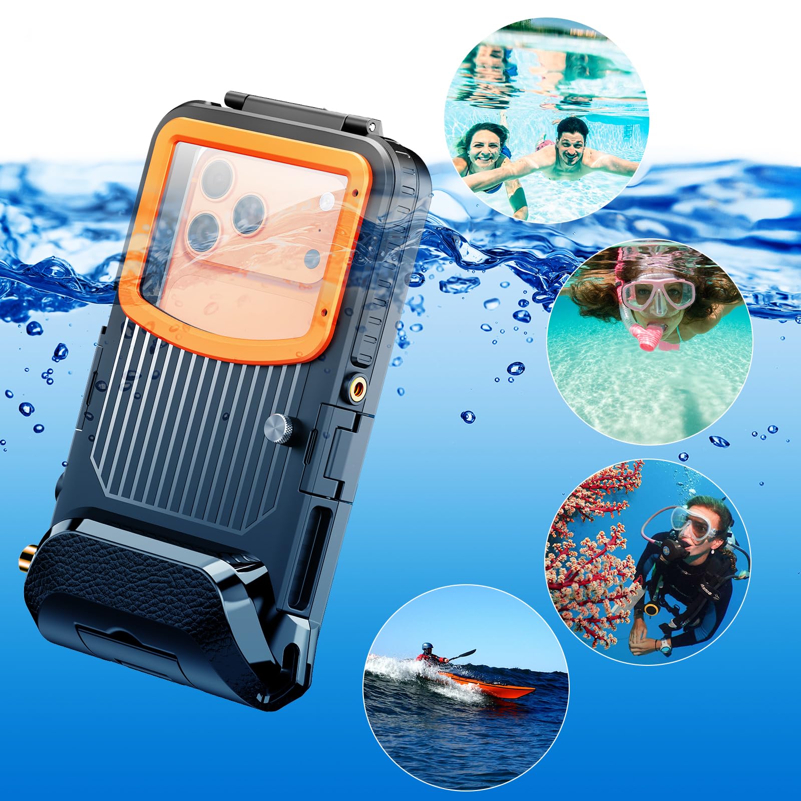 Funda impermeable de buceo para esnórquel, 50 pies bajo el agua, para iPhone 17/16/15/14/13 Pro Max Plus, tamaño de teléfono de 5.4 a 6.9 pulgadas con botones de volumen laterales izquierdos