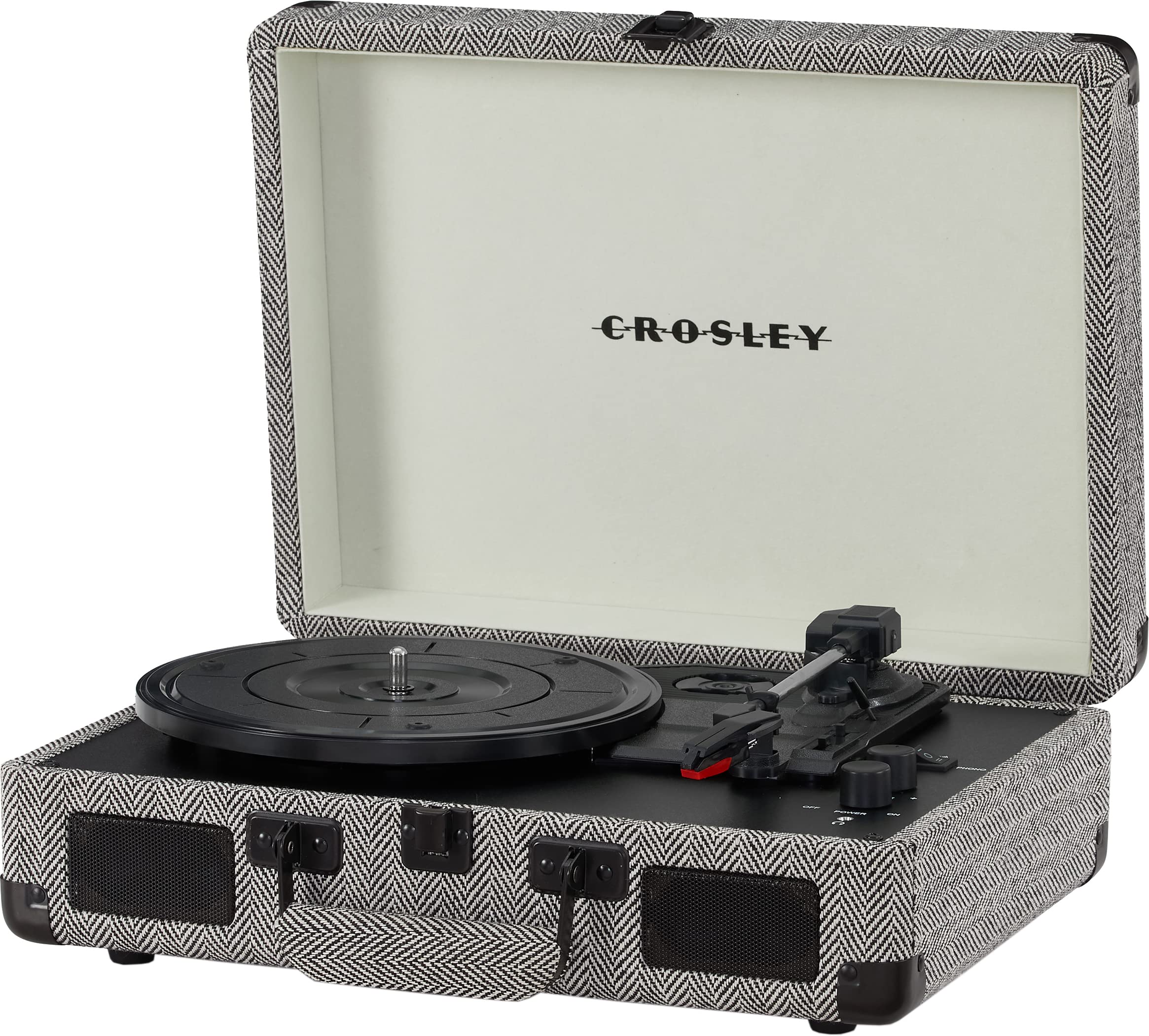 Crosley CR8005F-HB Cruiser Plus Vintage 3-Speed Bluetooth in/Out Suitcase Vinyl Record Player Turntable, Herringbone