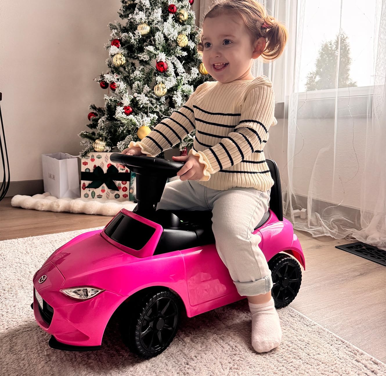 Kids Push Car for Toddlers, Licensed Mazda Toddler Car, Ride on Toy with Under Seat Storage- Pink