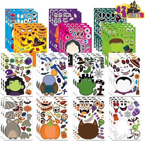 42 hojas de calcomanías de juegos de fiesta de Halloween para niños haz tus propias calcomanías de Halloween calcomanías de personajes de Halloween