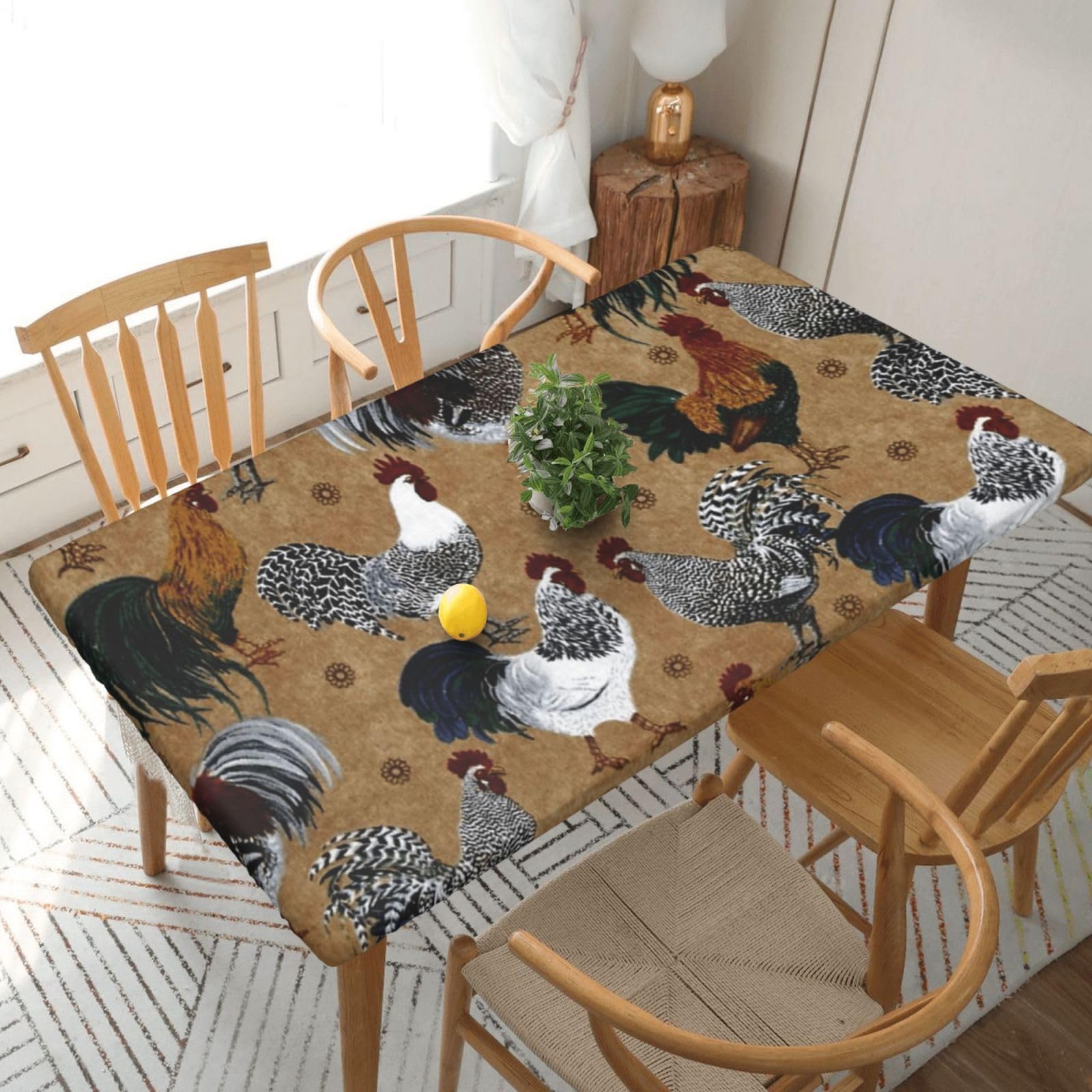 BNVSADC Rooster and Chicken Print Printed 5FT Tablecloth Polyester Kitchen Water Resistant Table Cloth Dining Table Decoration Table Covers, 152x76 CM