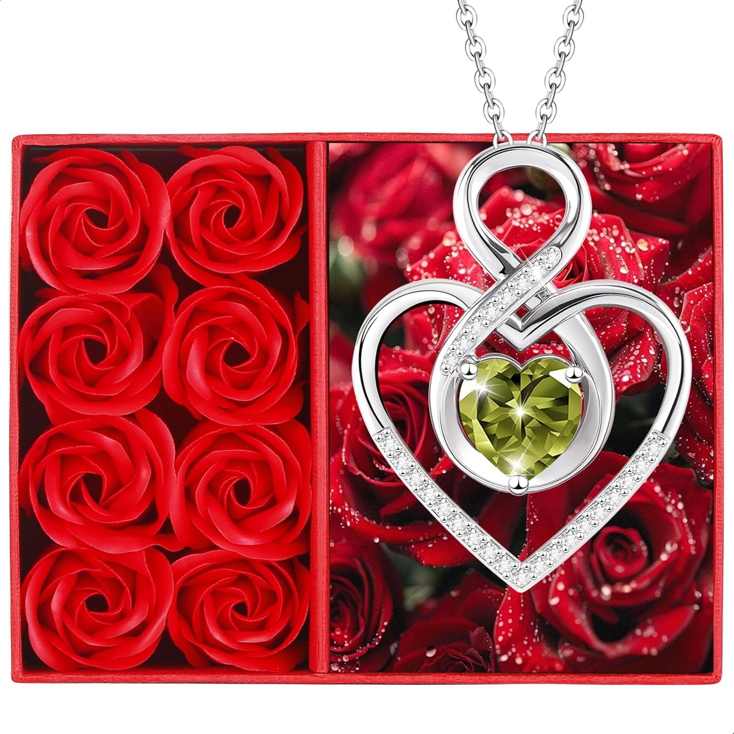 Heart Necklace for Women, 925 Silver Necklace with Infinity Heart Pendant, Personalized Birthstone Necklace Anniversary Birthday Gifts for Wife, Girlfriend, Mom