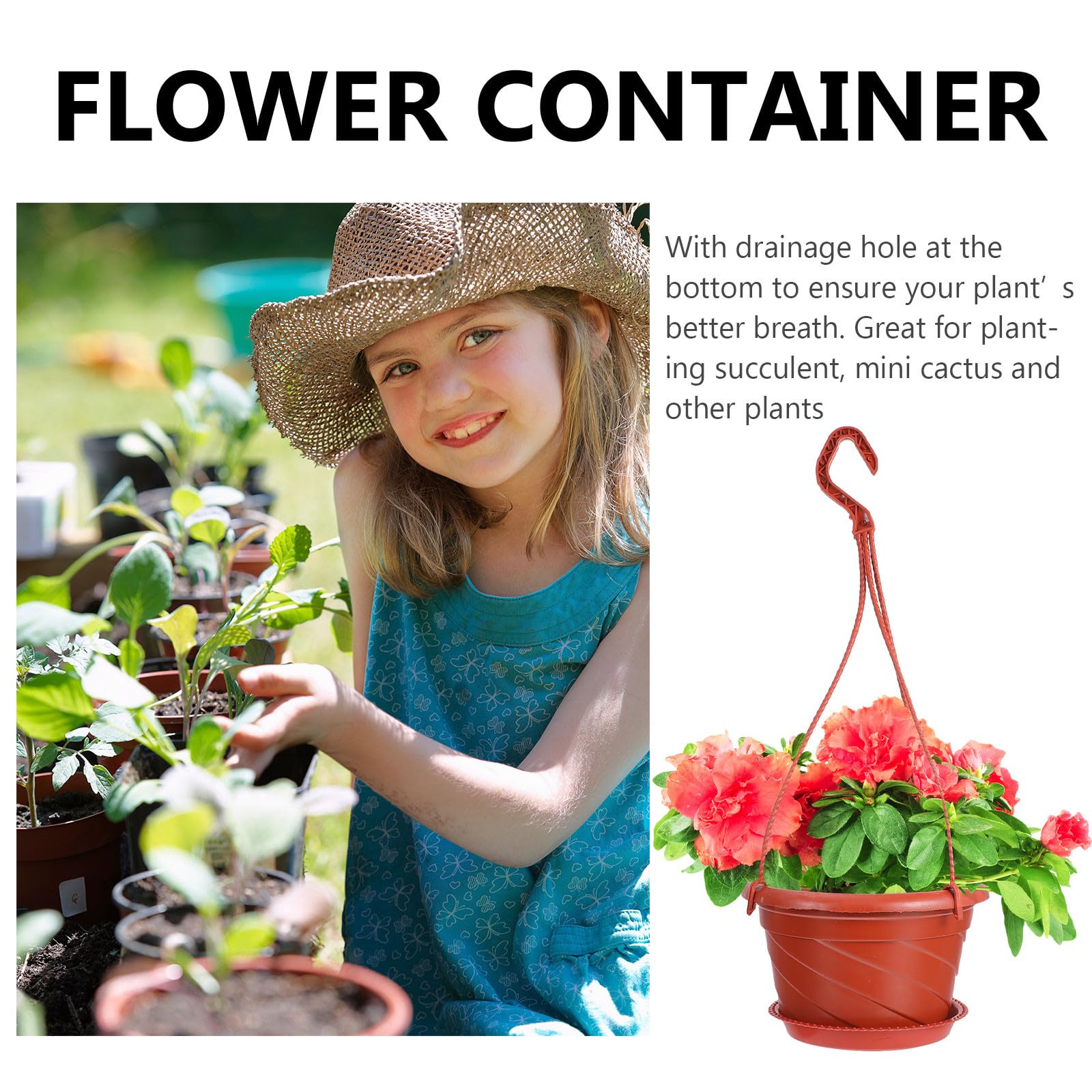PLAFOPE 10ensembles Lot de Pots de Fleurs Suspendus Plastique Rouge Support pour Plantes Vertes Accessoires de Jardin pour Intérieur et Extérieur de Jardinières avec Casiers et Plateaux