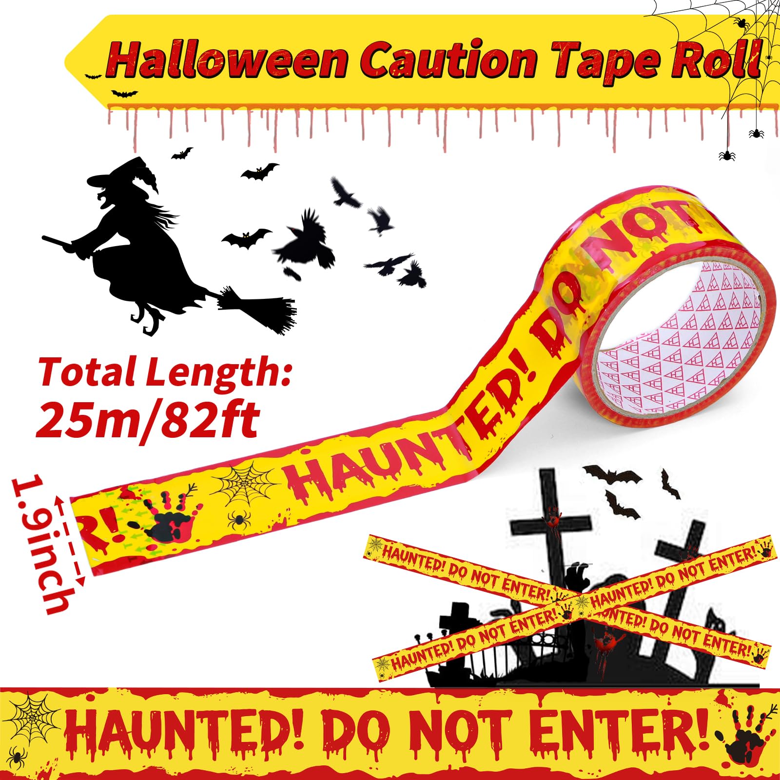 Halloween Caution Tape - Spooky Decor Adhesive Tape -2