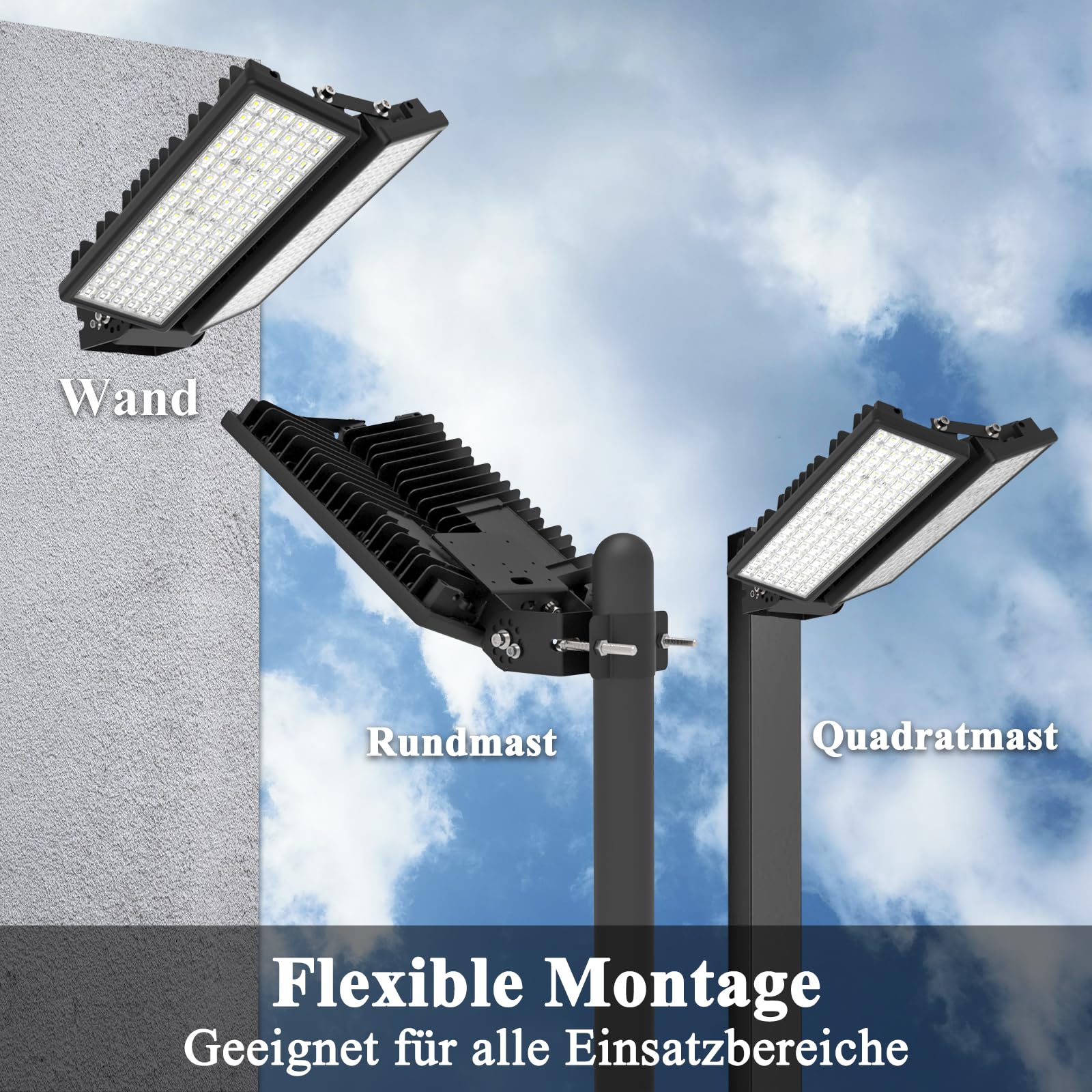 200W LED Strahler Außen mit verstellbaren 2 Köpfe, 28000LM Straßenlaterne Mastleuchte Lampe 6500K Flutlicht Einstellbarem Winkel IP67 Wasserdicht 230V LED Straßenleuchte für Garten