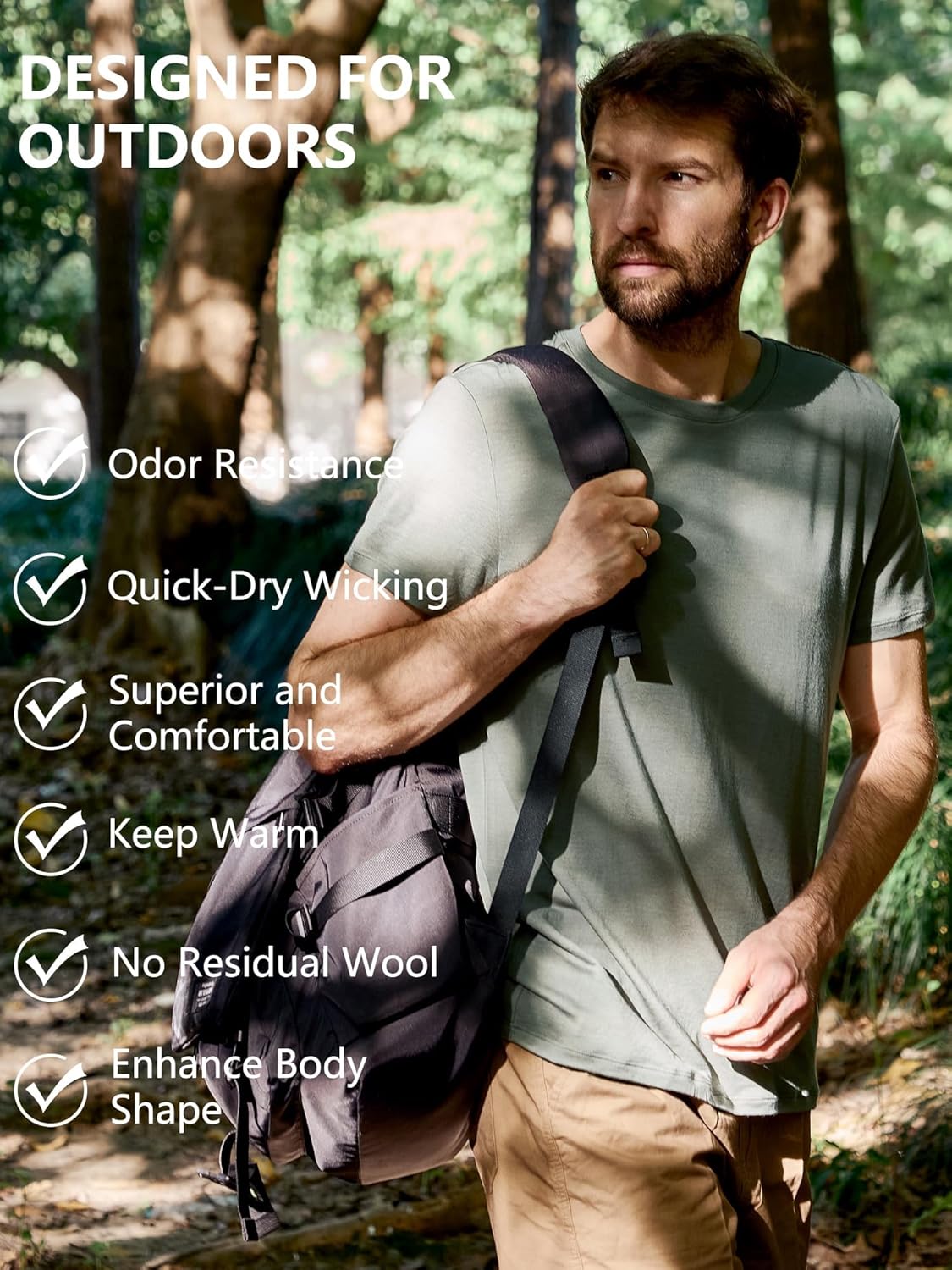 innotree Merino Wool T Shirts for Men - 100% Organic Odor Resistance Merino Wool Undershirt Hiking Travel Base Layer T-Shirt - Image 6