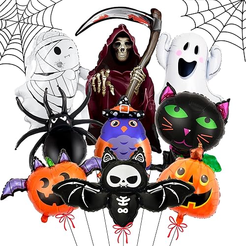 Juego de 9 globos de Feliz Halloween, fantasma, araña, murciélago, calabaza, gato negro, globos de aluminio para decoraciones de fiesta de Halloween