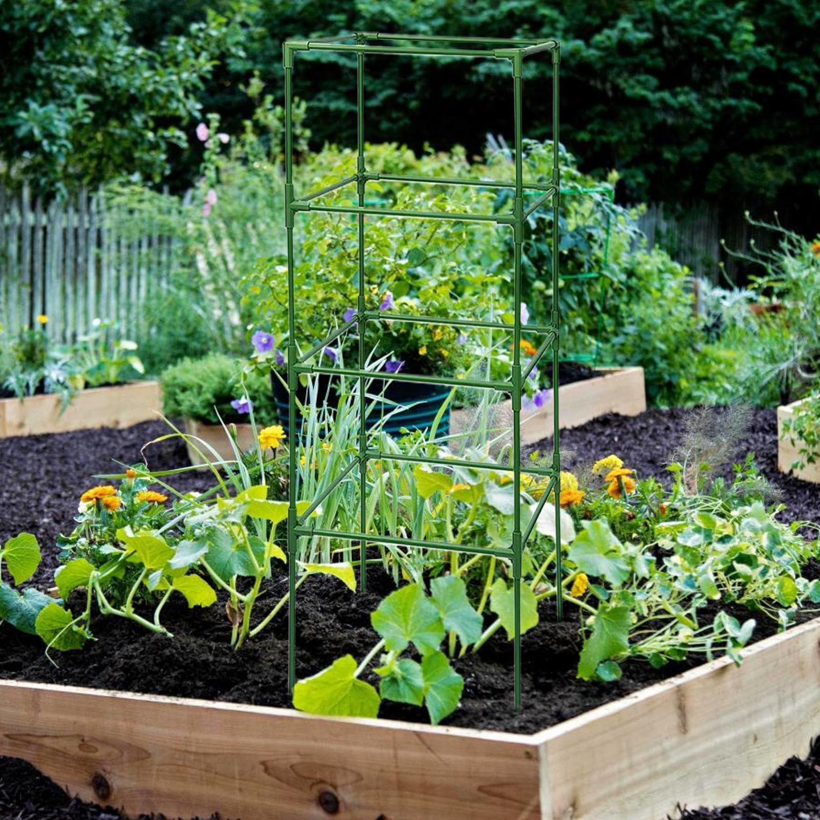 Entutorado para Tomates Soporte Cuadrado Ajustable en Altura de 3 Piezas | Tutor de Plantas Resistente para Judías Pepinos Verduras Rosas Peonías Macetas Bancal Elevado Jardín Patio Césped