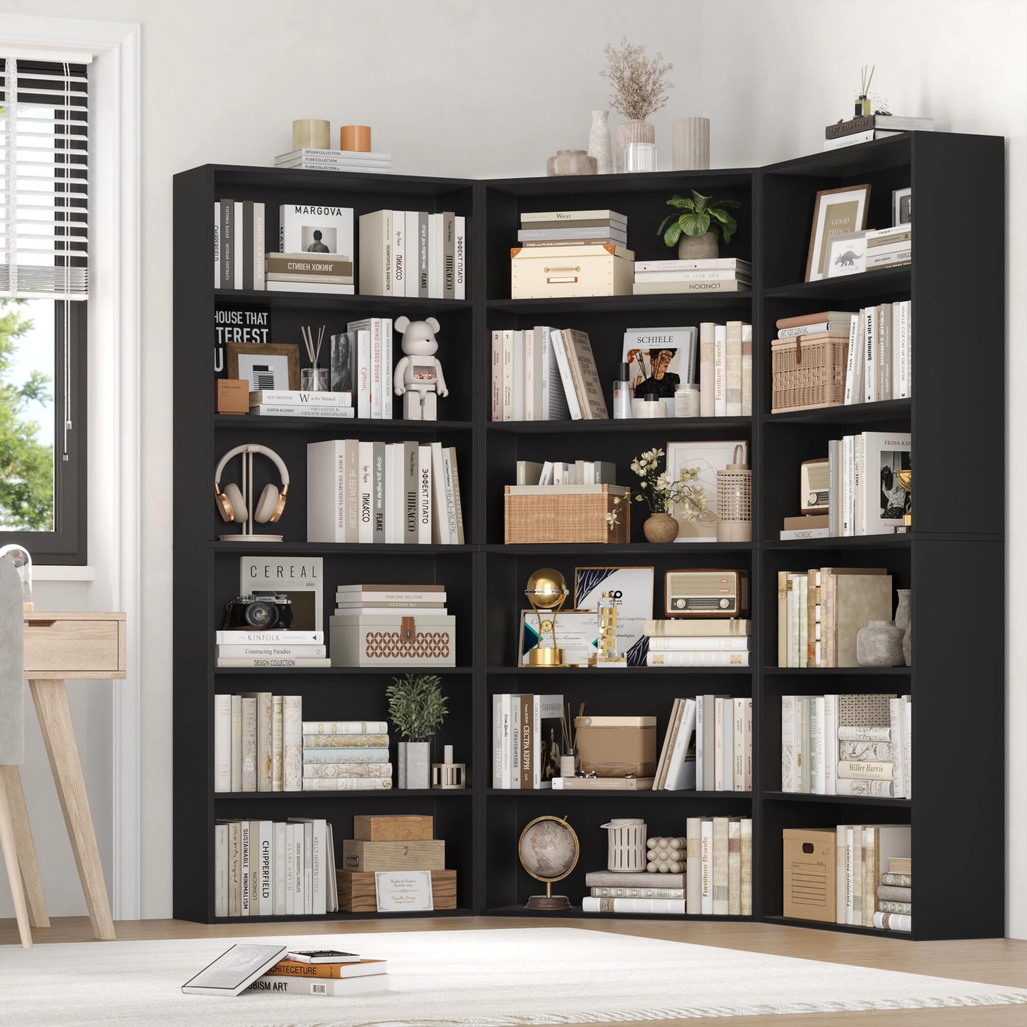 FirFurd Libreria Scaffale per Soggiorno, Libreria a 6 Ripiani,Scaffale Portaoggetti Porta Libri in Legno, Mobiletto Multiuso per Cucina, Ufficio, Studio 60x23,5x180cm (Nero)