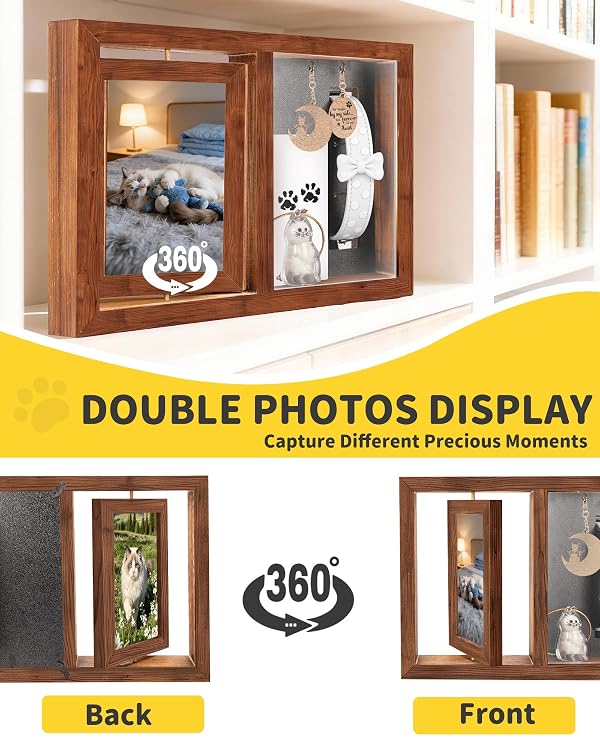WagvyGo Dog & Cat 3-in-1 Memorial Wooden Picture Frame Set, Lost Pet Sympathy Gifts with 360° Rotation Wooden Picture Frame for Two 4"x6" Photos, Pet Memory Gifts for Dog/Cat Passing by WagvyGo - Used condition - Image 3