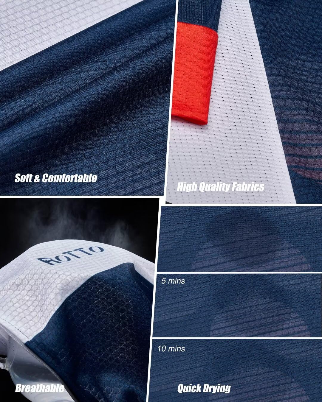 ROTTO Maillot Cyclisme Homme Respirant Tee Shirt Manche Courte Série de Lignes Simples