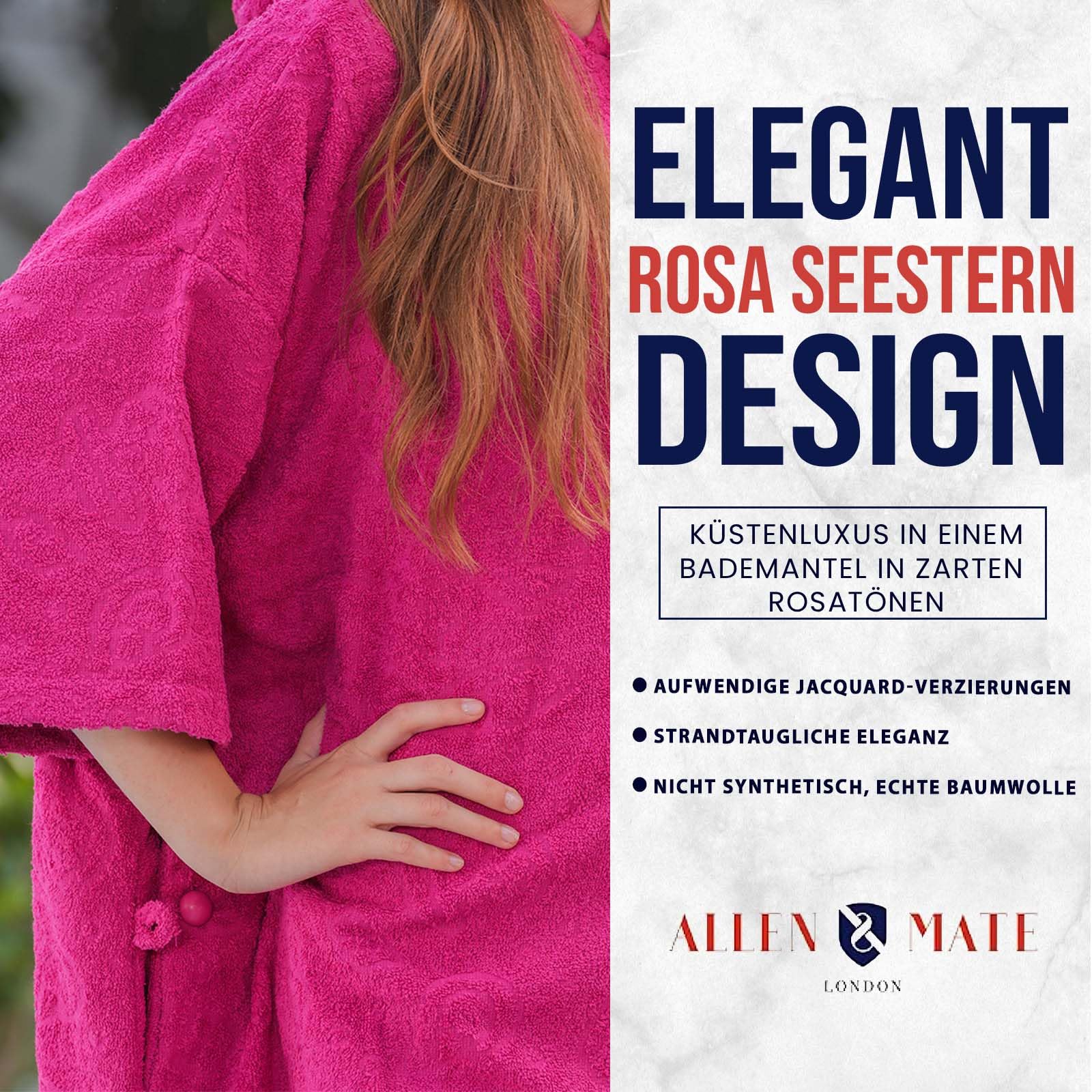 ALLEN & MATE 100% Baumwolle Surf-Poncho mit Kapuze – Oversize Saugstarkes Pool- & Strandtuch Umziehhilfe für Damen & Herren