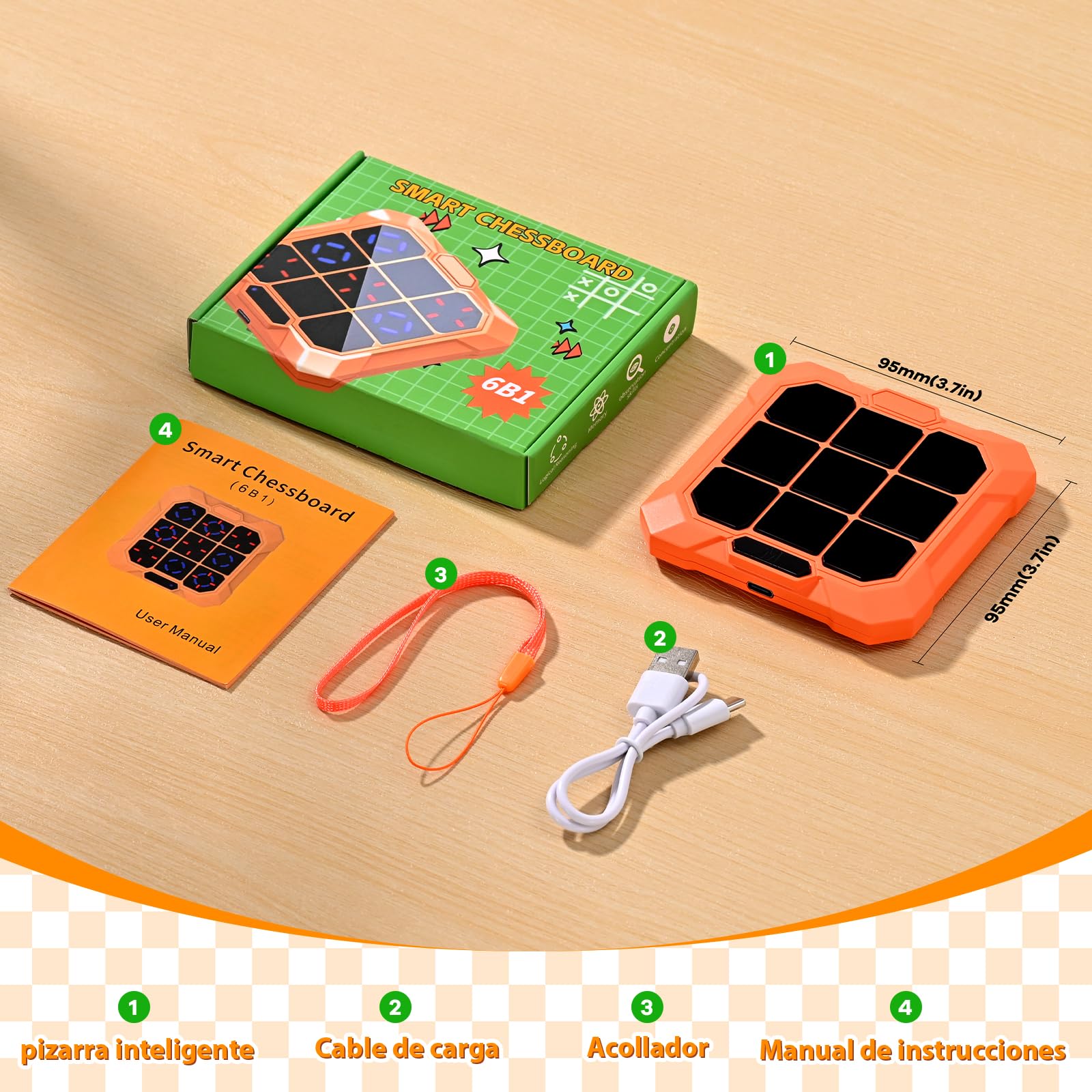 BlueSwan Tres en Raya Electrónico 6 en 1, Tic‑Tac‑Toe Juegos de Viaje, Consola de Bolsillo con Modo Silencioso y Batería Recargable, Desarrolla Lógica y Memoria, Regalo Ideal para Niños y Adultos (3+)