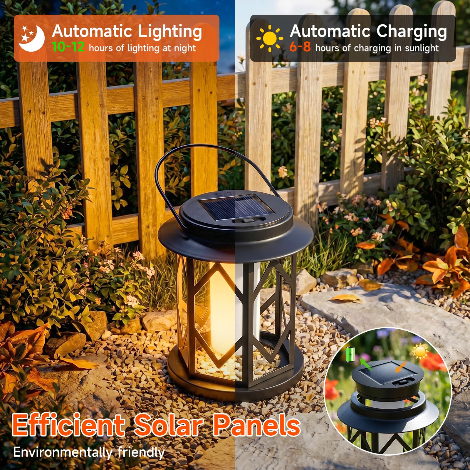 Ketom 2 Pièce Lanterne Solaire Exterieur Jardin, avec Poignée et Crochets | Lampe Solaire avec Bougie Vacillante LED, Lanternes Solaires Exterieures IP65 Étanche, pour Camping Pelouse Balcon Cour