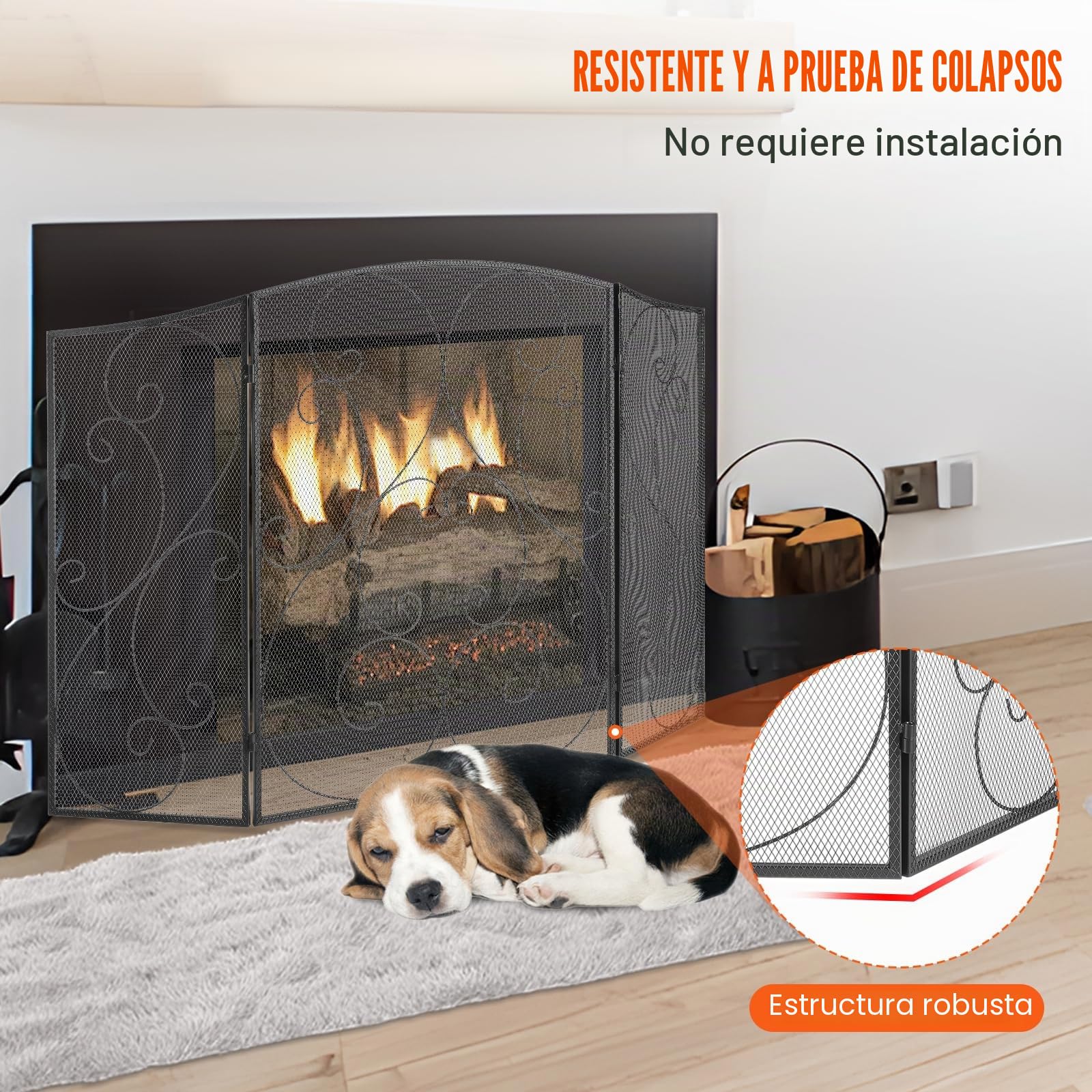 VEVOR Pantalla para Chimenea 3 Paneles Salvachispas para Chimenea de Hierro 121,9x76,7 cm Protector Chimenea Independiente, No Requiere Ensamblaje para Sala de Estar Decoración del Hogar, Negro