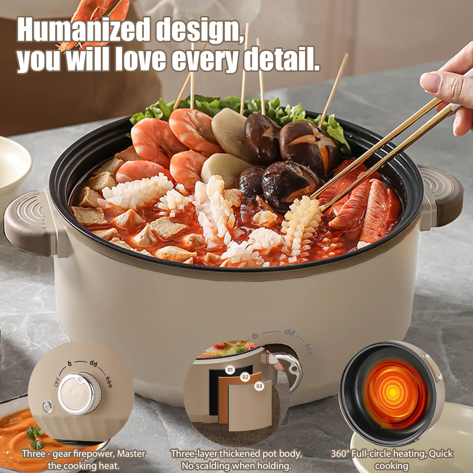 Hot Pot - Pentola elettrica portatile con vapore, 4,6 l, 1000 W, multifunzione Hotpot 3 livelli per arrostire ramen, fonduta, padella elettrica per dormitorio/campeggio/casa