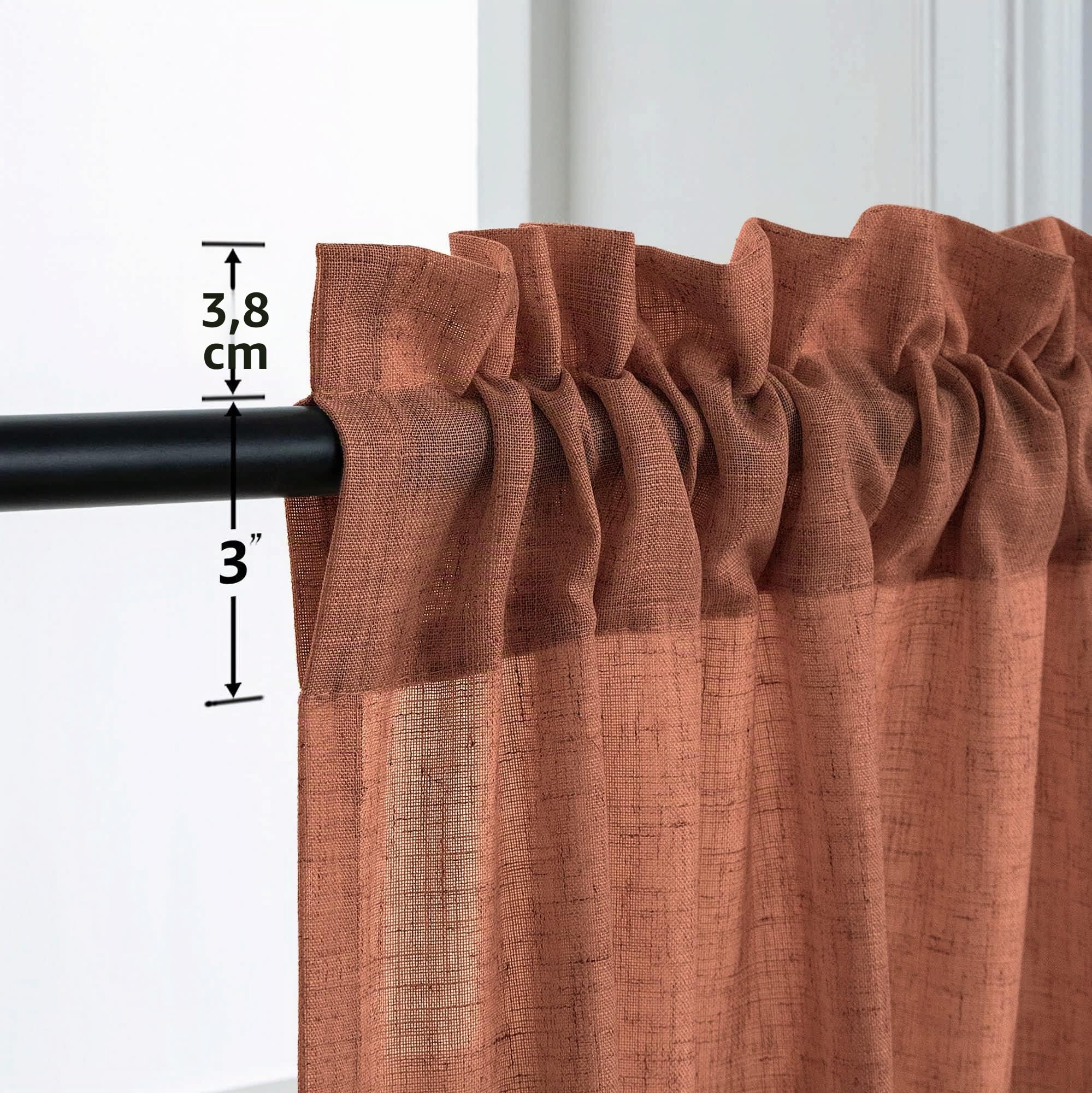Mrs.Naturall Terrakotta-Leinenvorhänge, 259 cm lang für Wohnzimmer & Schlafzimmer, 2-teiliges Set mit Stangendurchzug, lichtdurchlässig, halbtransparent, in Rost-Orange, Western-Dekor, 132 x 259 cm