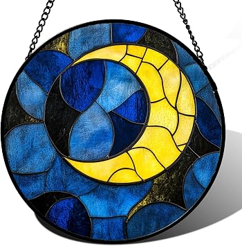 Crescent Moon Night Sky Stained Glass Window Hanging Suncatcher Gifts 6.3"