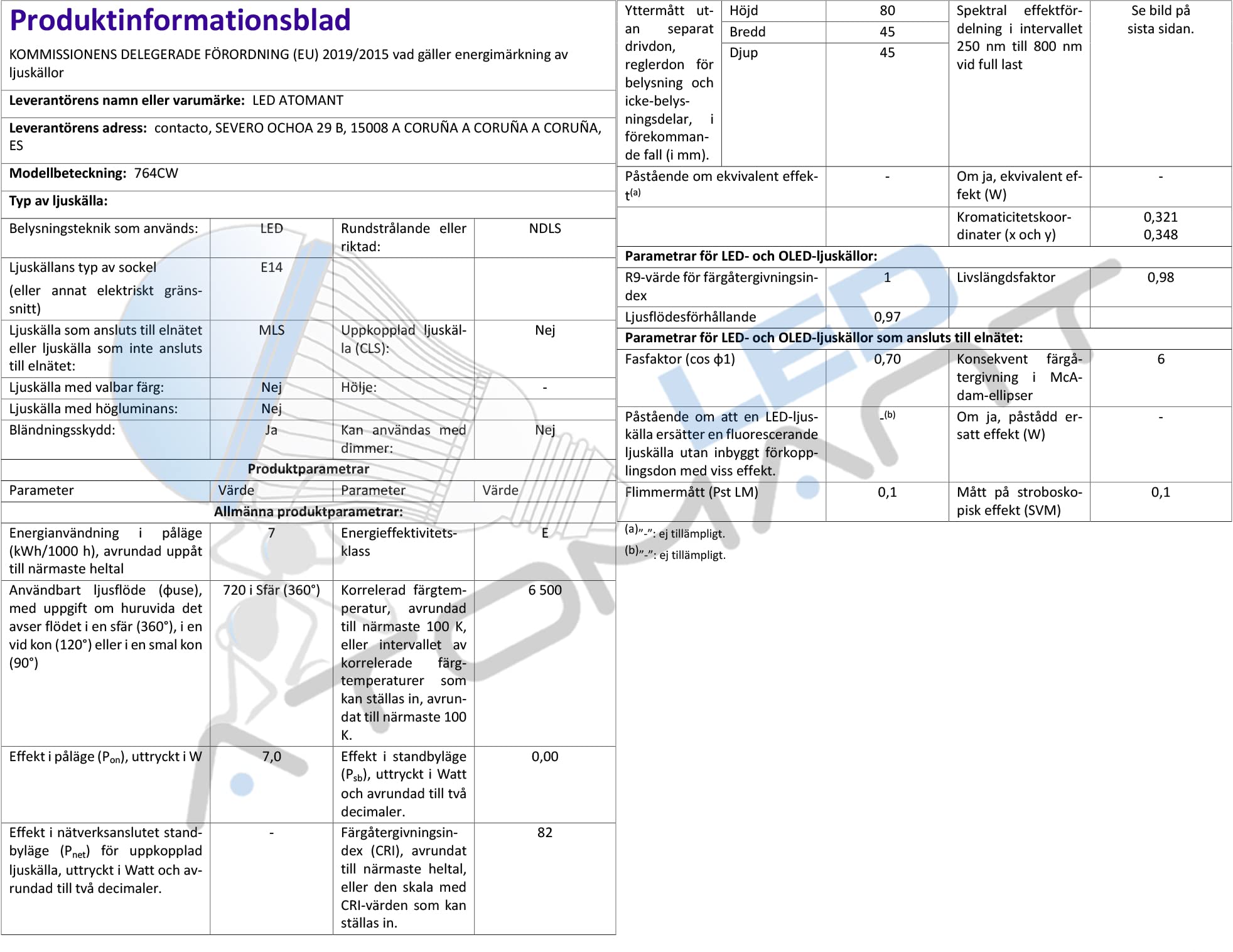 LED ATOMANT 50x Bombilla LED E14 G45 7W Color Luz Fria 630lm